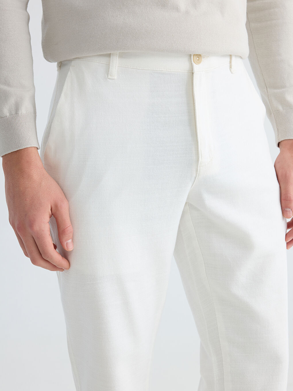 Beyaz Standart Kalıp Erkek Chino Pantolon-2