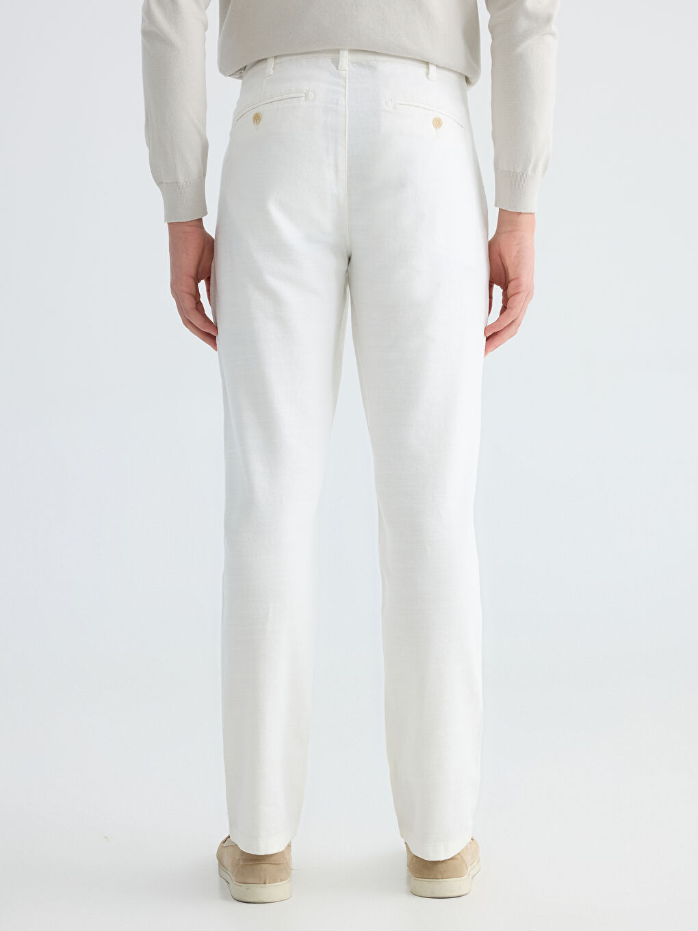Beyaz Standart Kalıp Erkek Chino Pantolon-3