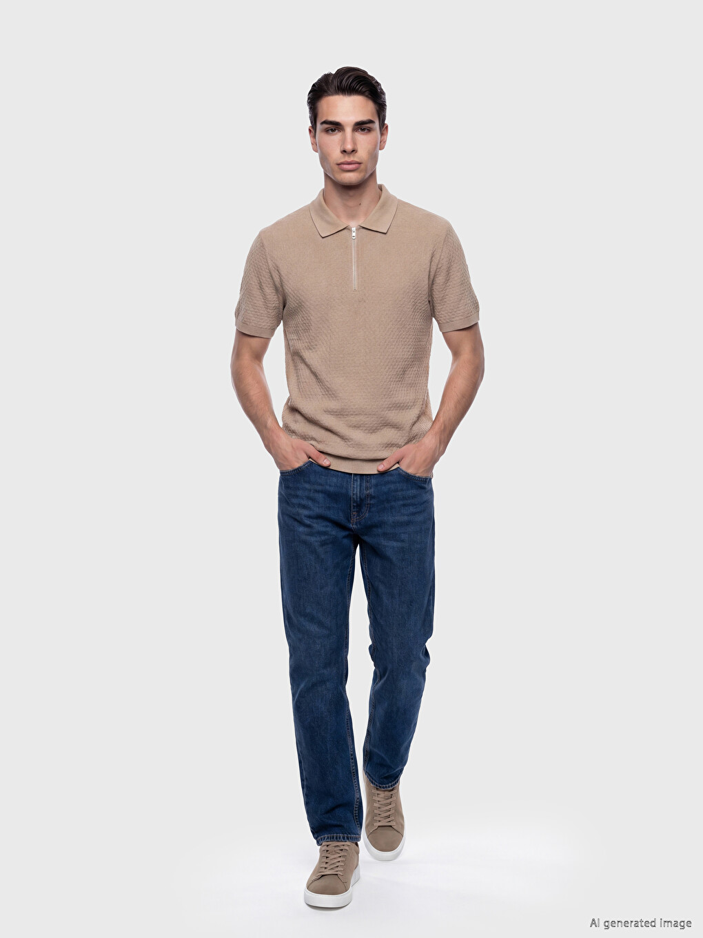 Polo Collar Textured Men's T-Shirt-1