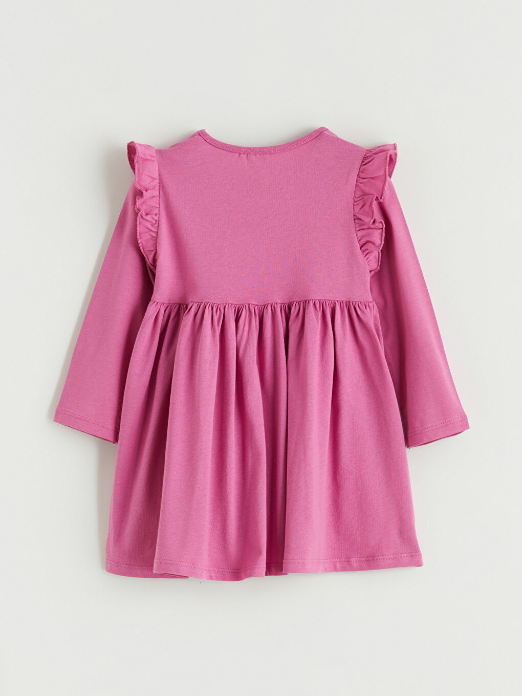 Mor Çiçek Baskılı Fırfırlı Kız Çocuk Elbise-2