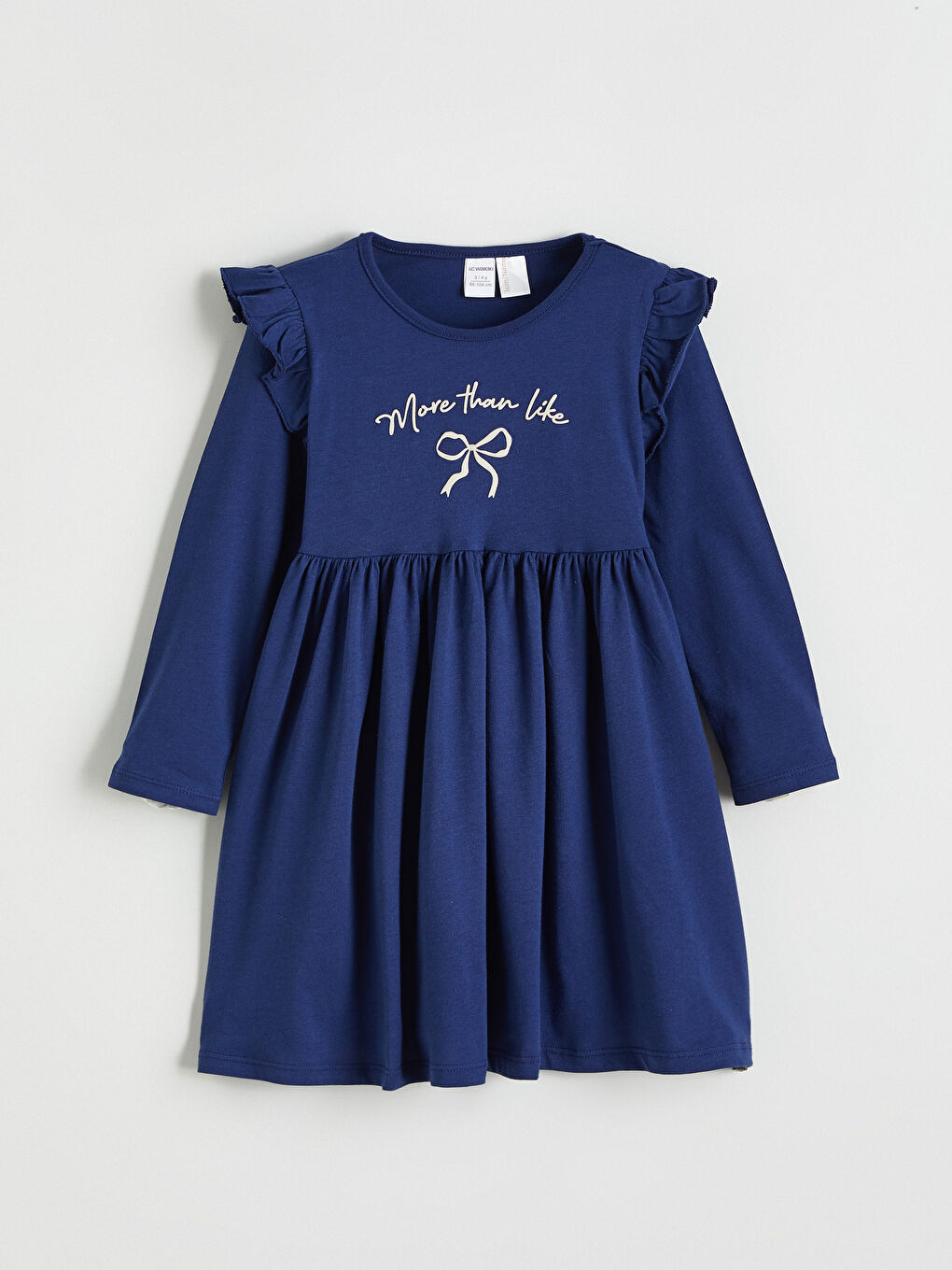 Lacivert Çiçek Baskılı Fırfırlı Kız Çocuk Elbise