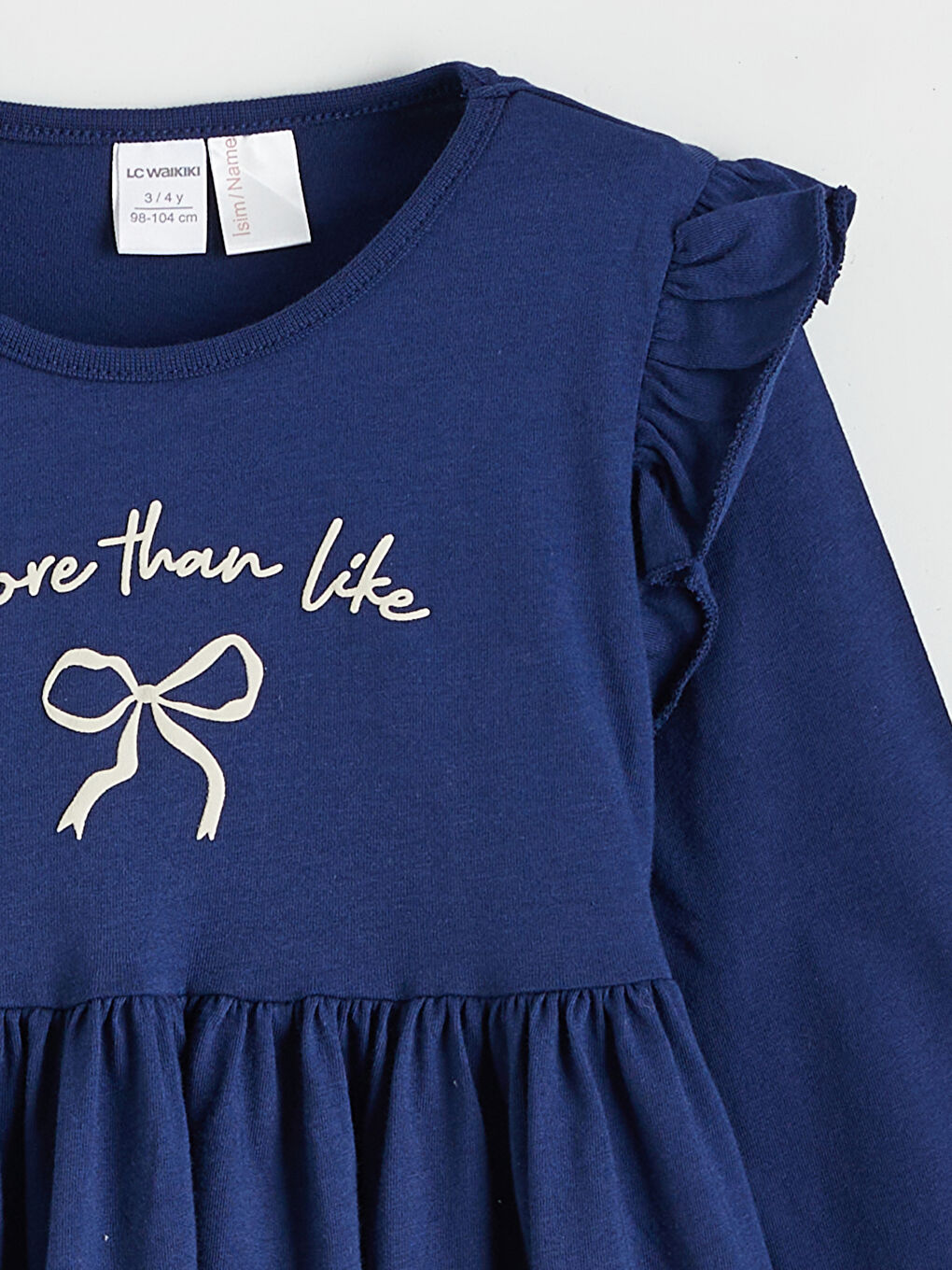 Lacivert Çiçek Baskılı Fırfırlı Kız Çocuk Elbise-1