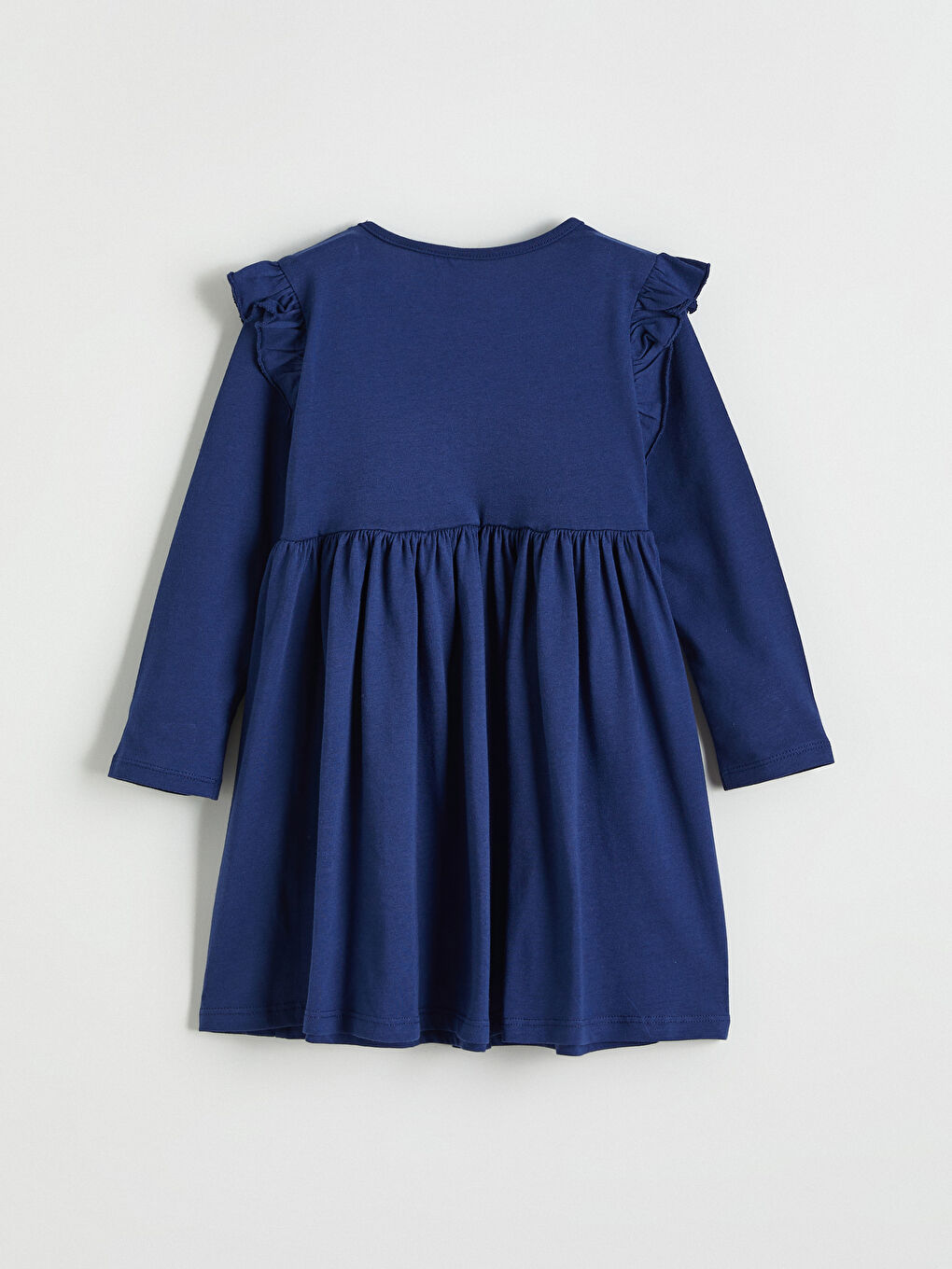 Lacivert Çiçek Baskılı Fırfırlı Kız Çocuk Elbise-2