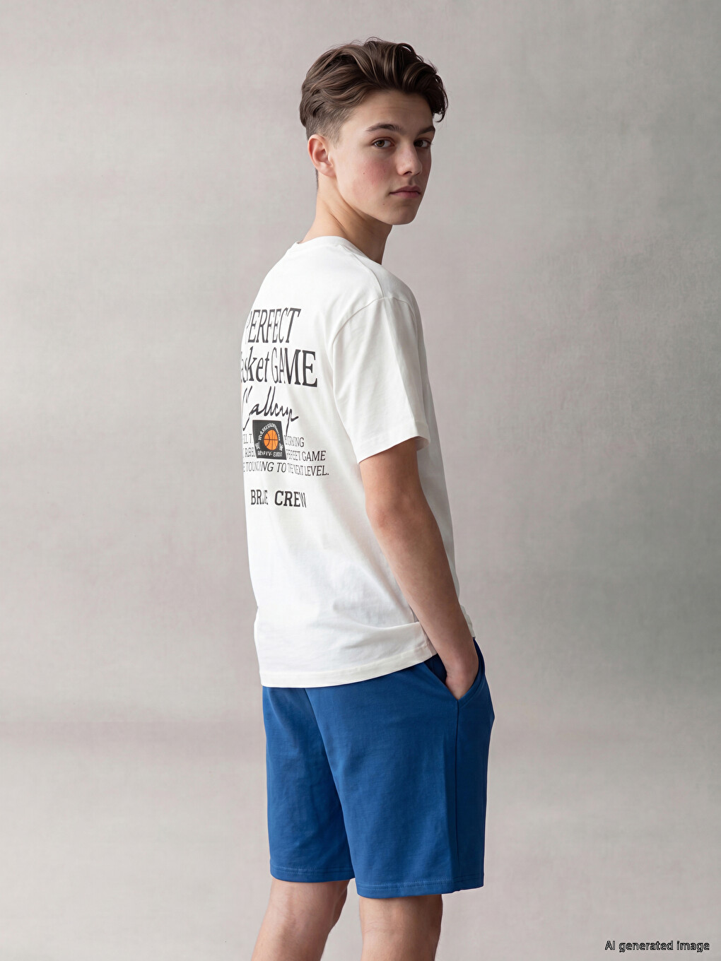Tricou băieți imprimat cu guler rotund