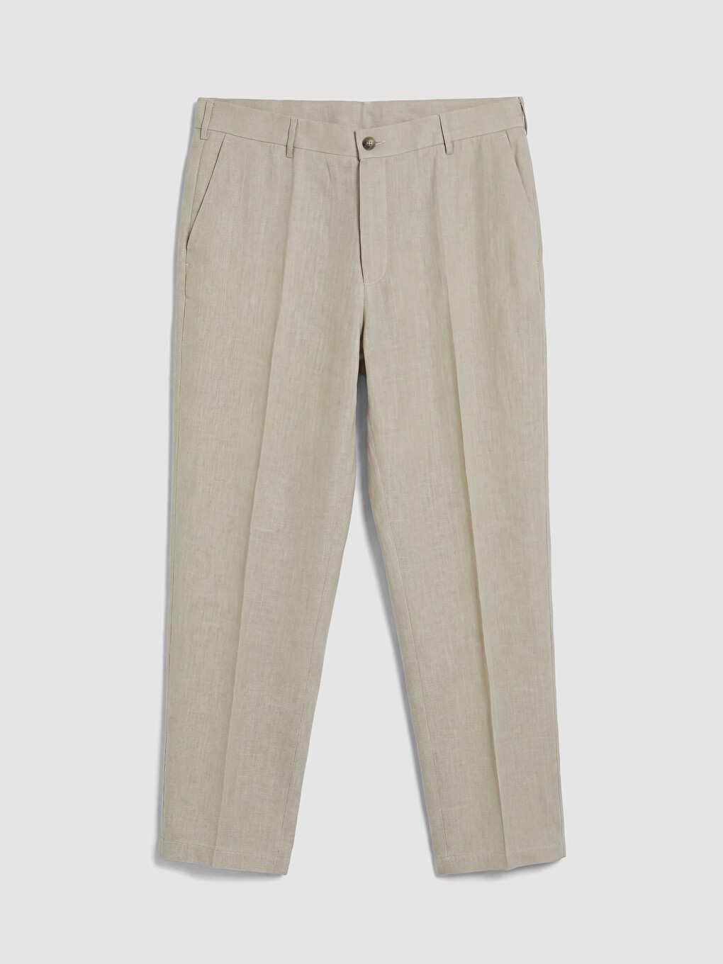 Bej Regular Fit %100 Keten Erkek Pantolon