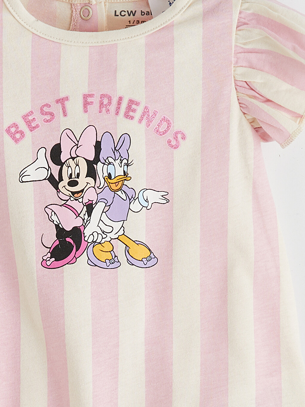 Pembe Minnie Mouse Baskılı Pamuklu Kız Bebek Tulum-2