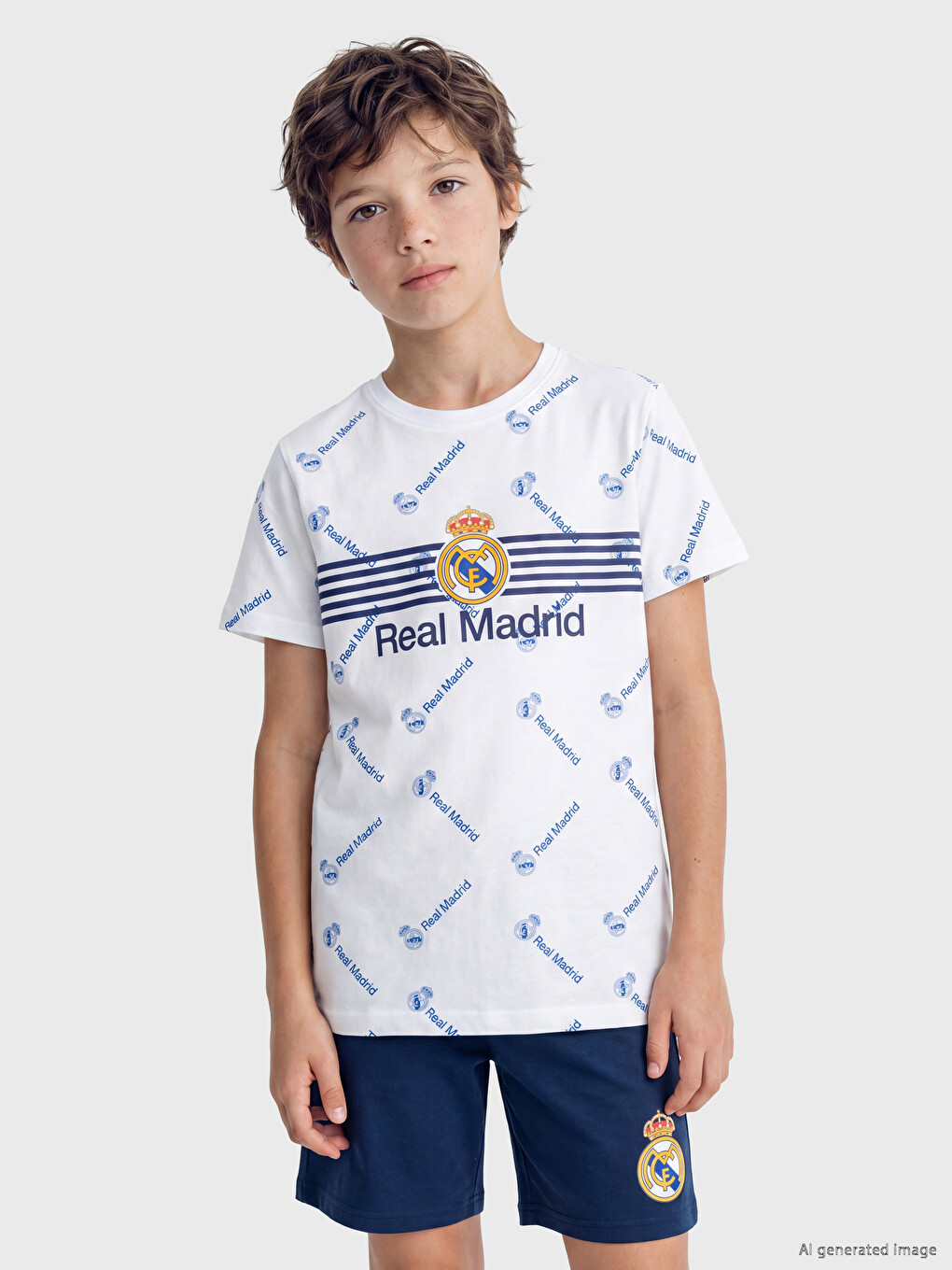 Real Madrid Printed Boys' Shortie Pyjama Set-1