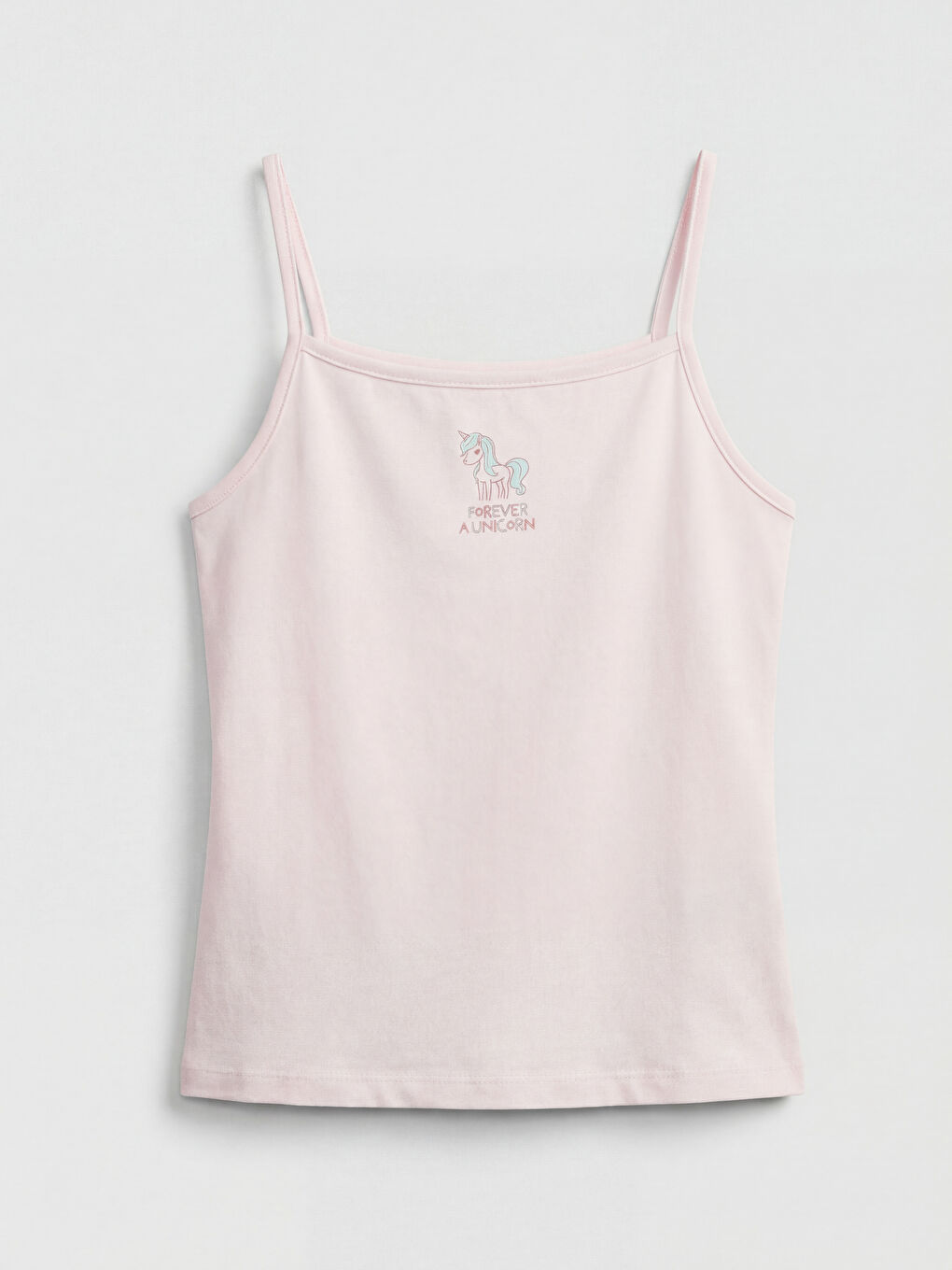 Pembe Kare Yaka İp Askılı Kız Çocuk Atlet