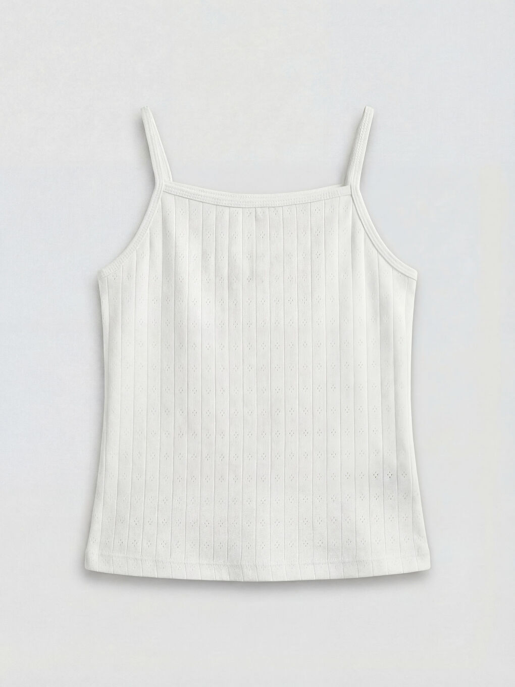 Ekru Kare Yaka Çiçekli İp Askılı Kız Çocuk Atlet-2