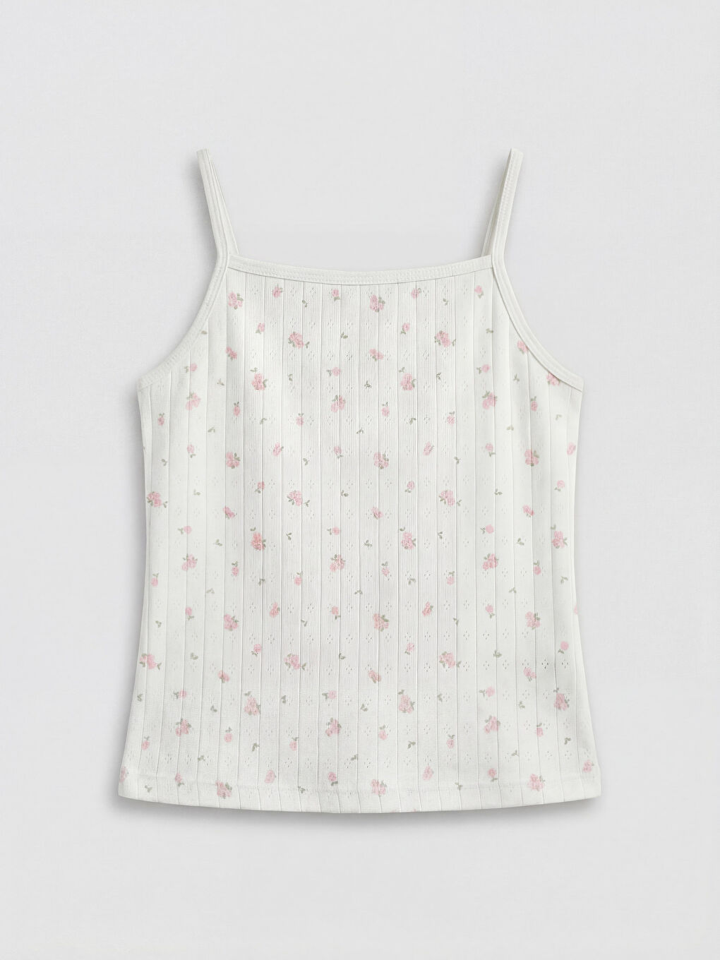 Ekru Kare Yaka Çiçekli İp Askılı Kız Çocuk Atlet-4