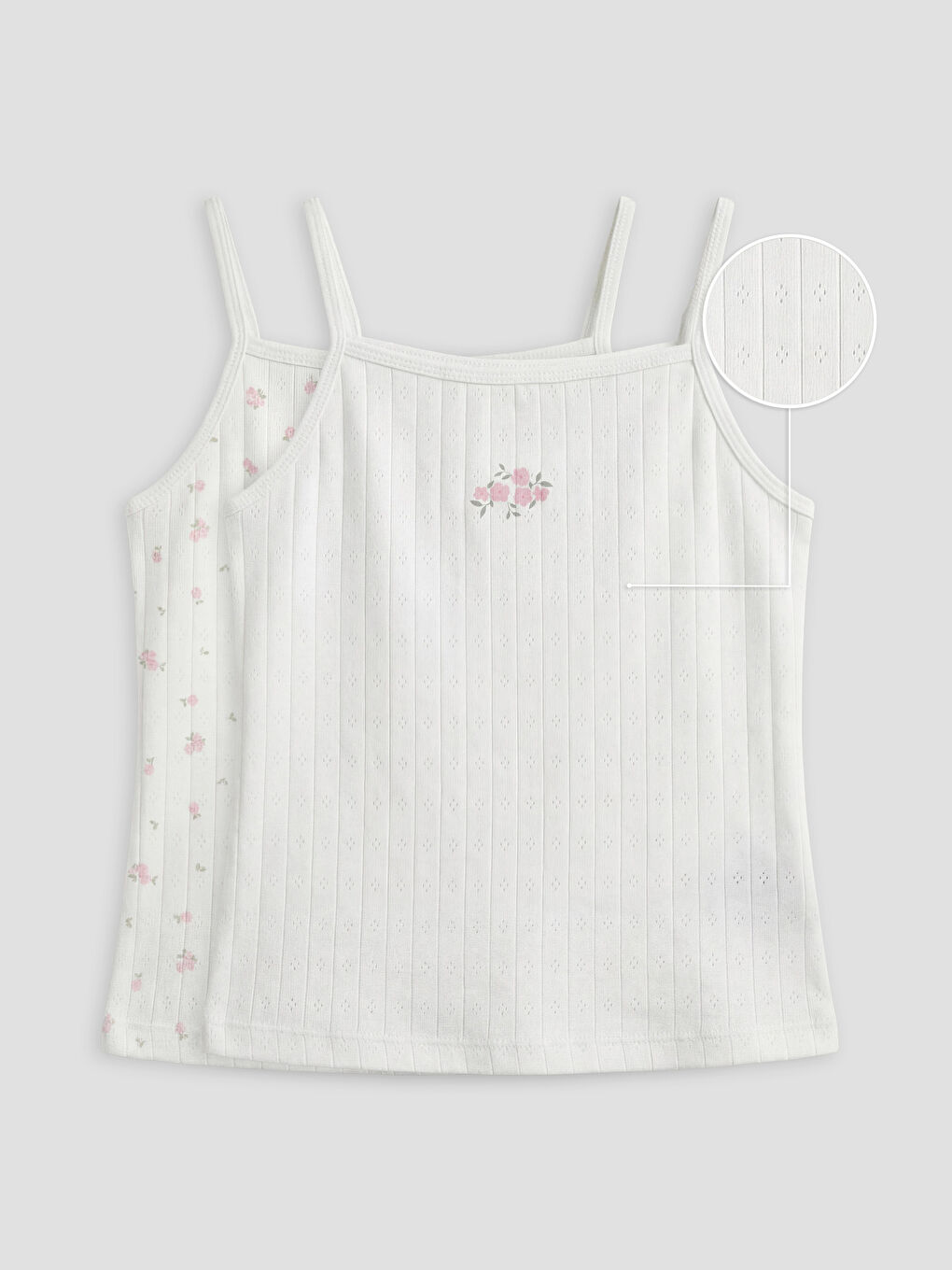 Ekru Çiçekli İp Askılı Kız Çocuk Atlet 2'i