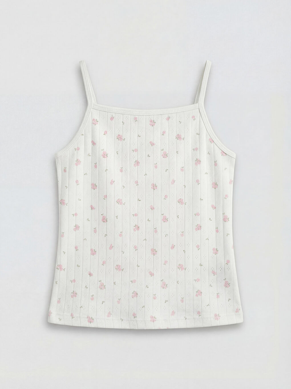 Ekru Çiçekli İp Askılı Kız Çocuk Atlet 2'i-3