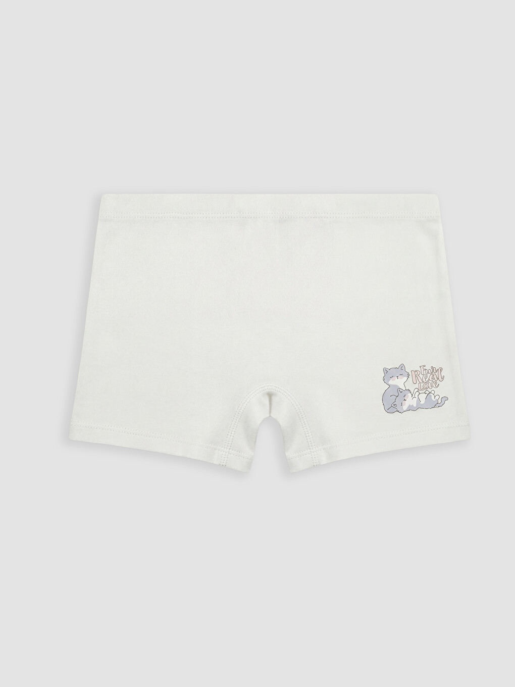 Ekru Kedi Baskılı Kız Çocuk Boxer