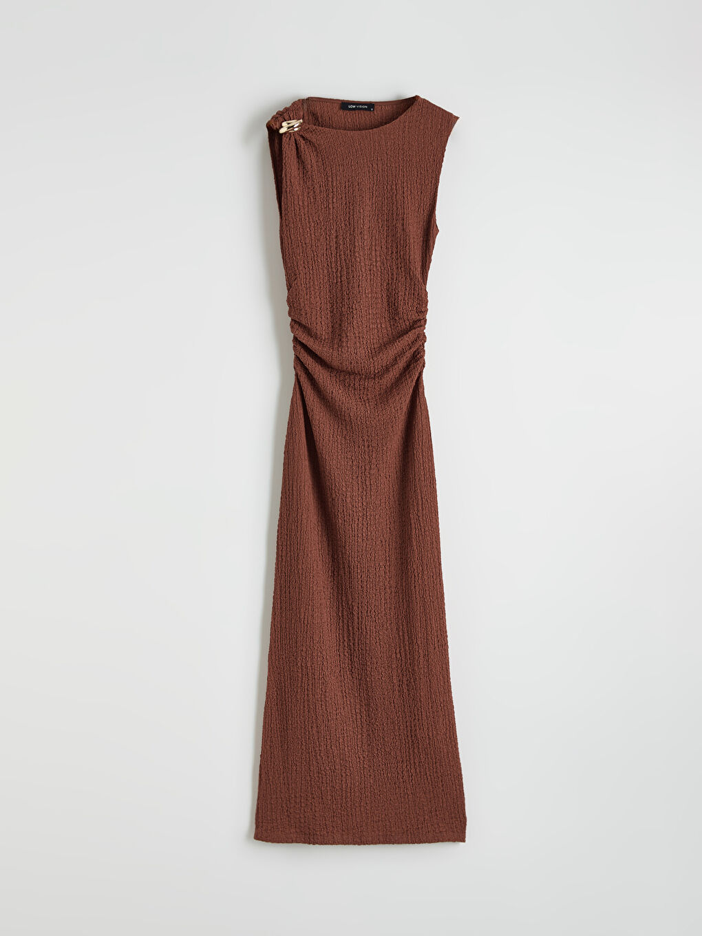 Bisiklet Yaka Dokulu Büzgülü Elbise