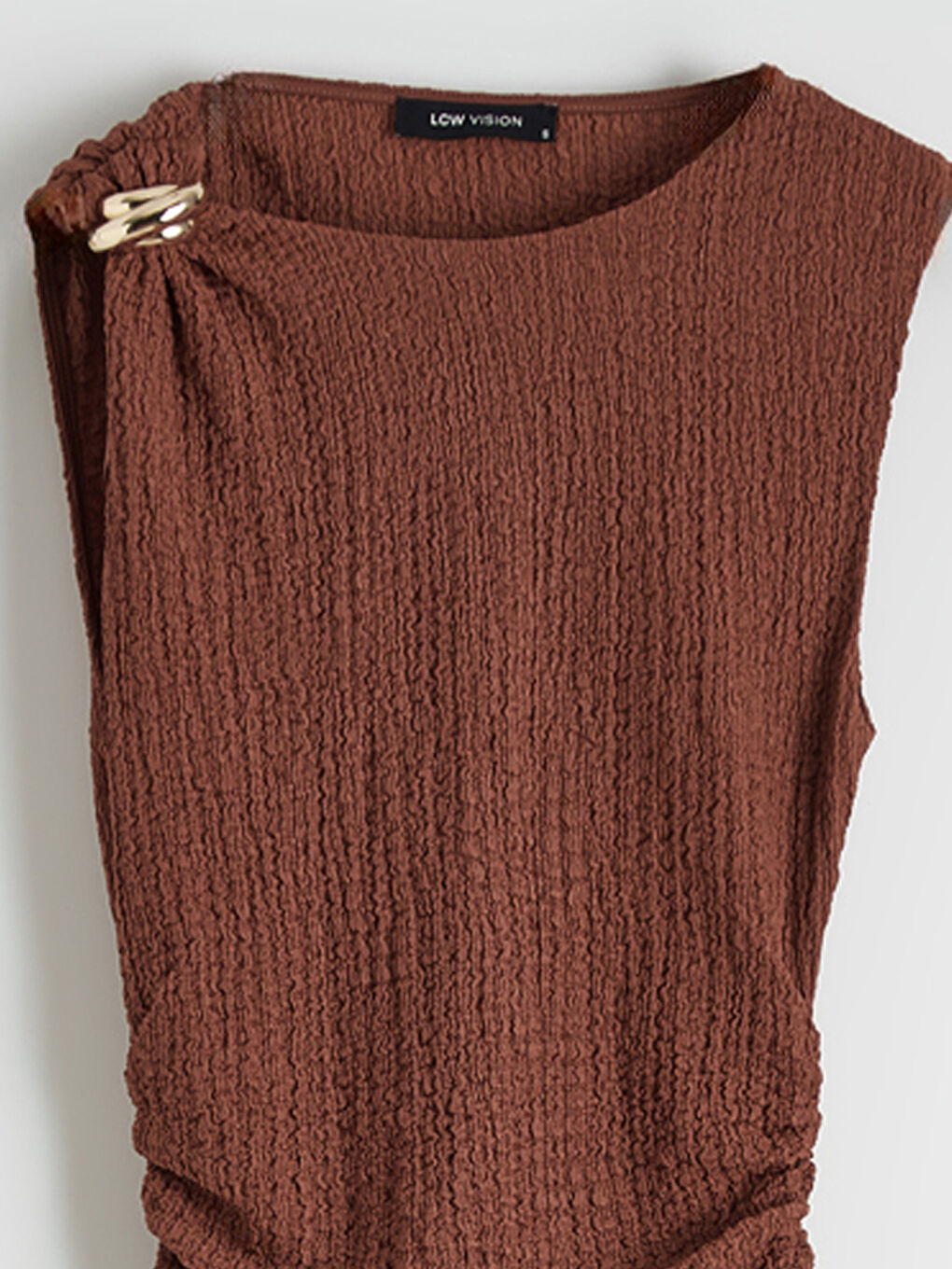 Bisiklet Yaka Dokulu Büzgülü Elbise-1