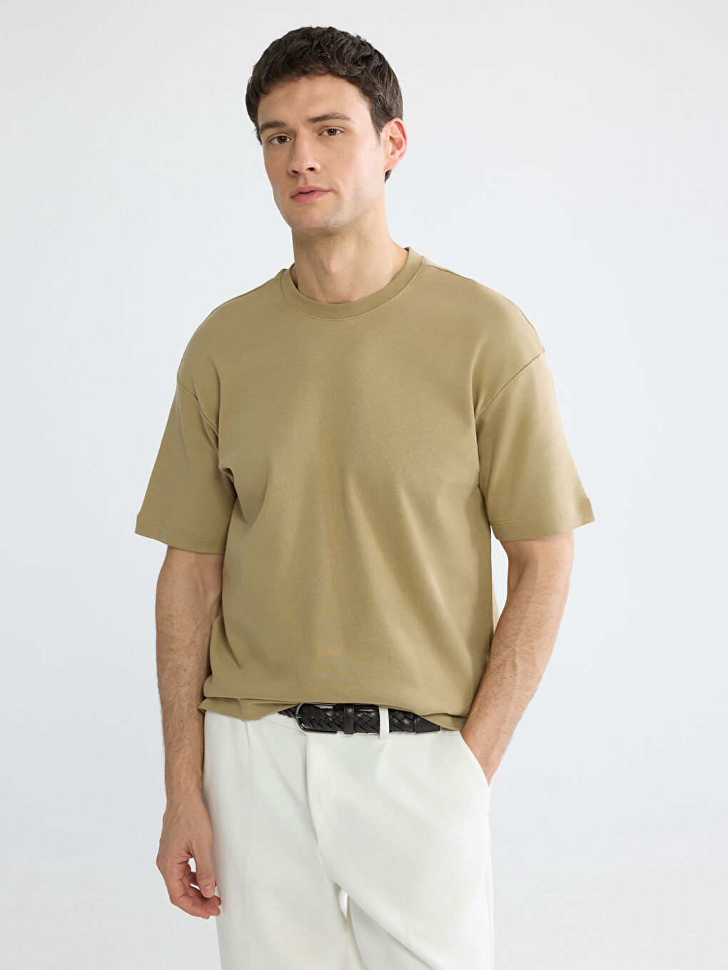 Sarı Bisiklet Yaka Erkek Tişört-2