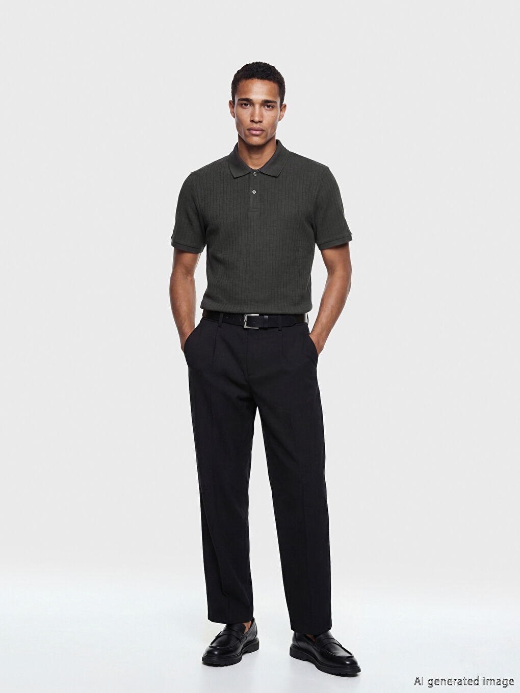 Gri Polo Yaka Pike Erkek Tişört-1