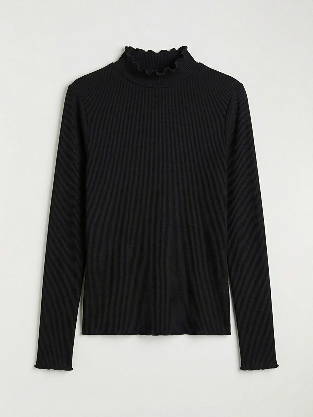 Siyah Fırfırlı Dik Yaka Kadın Body