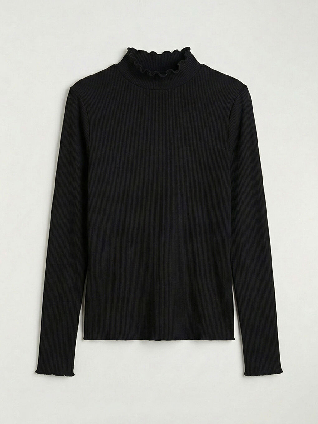 Siyah Fırfırlı Dik Yaka Kadın Body-1