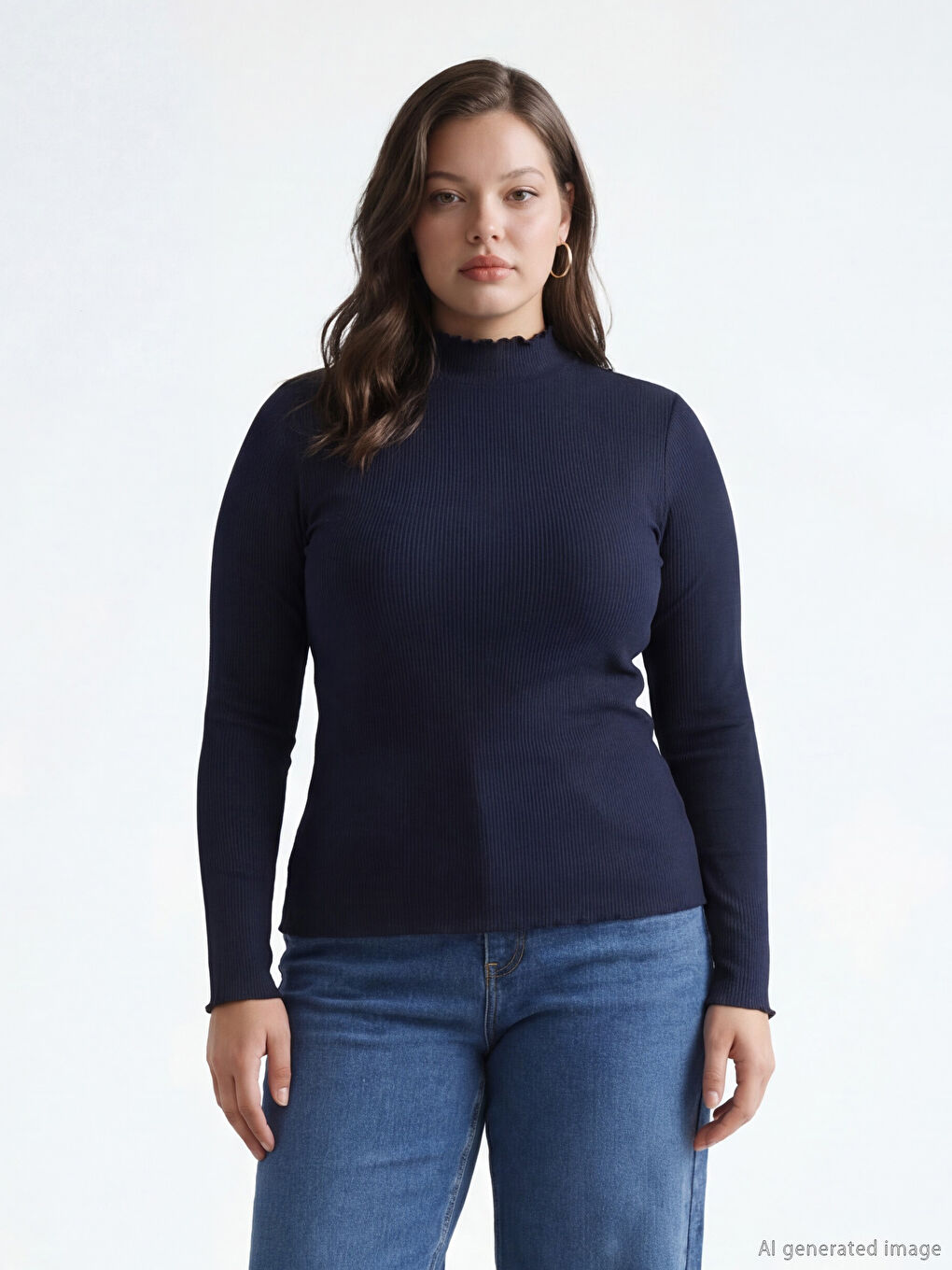 Lacivert Fırfırlı Dik Yaka Kadın Body-1