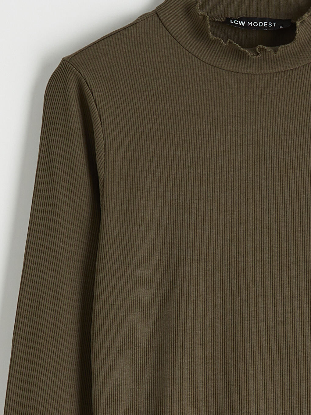 Haki Fırfırlı Dik Yaka Kadın Body-1