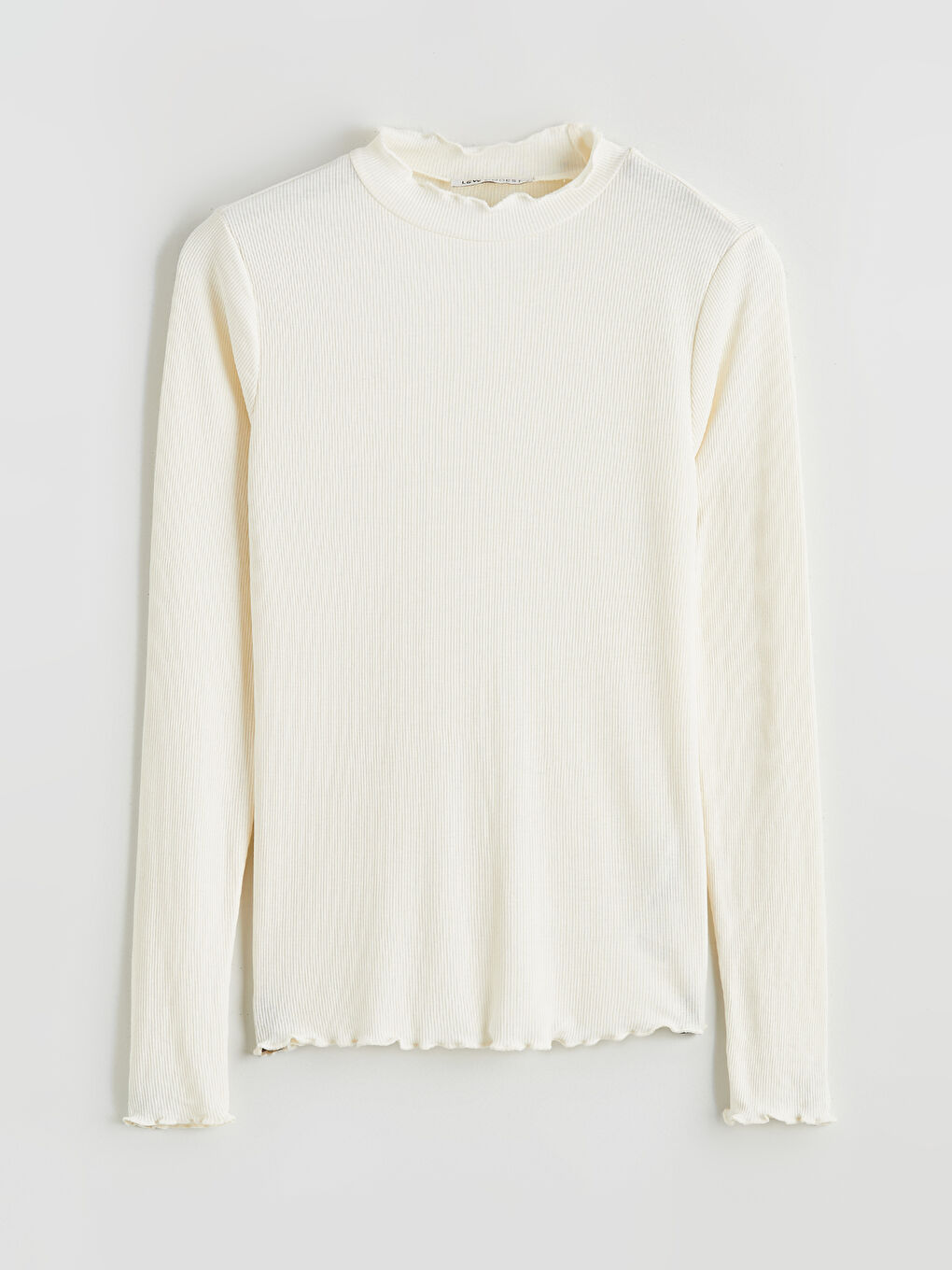 Ekru Fırfırlı Dik Yaka Kadın Body