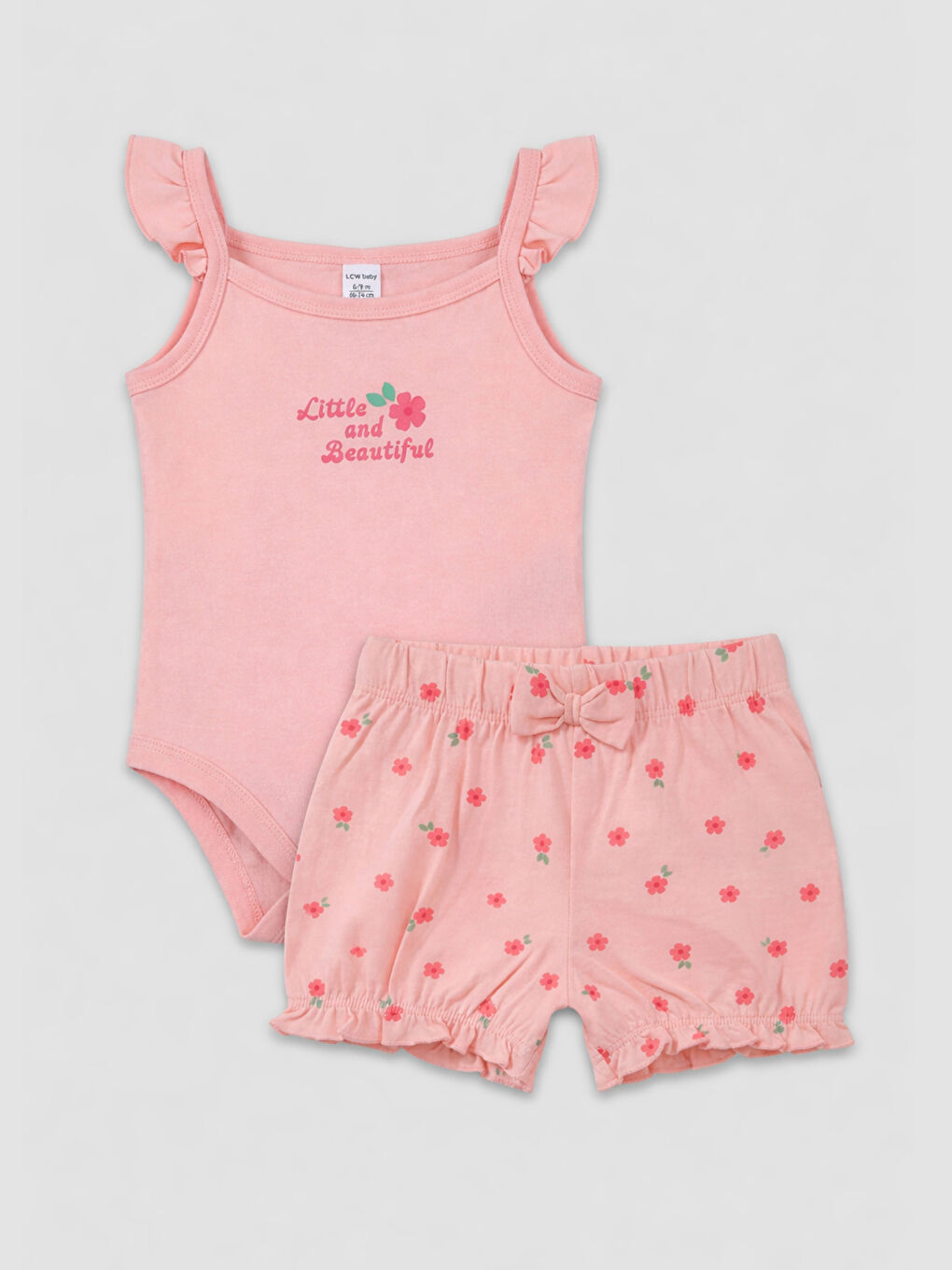 Pembe Çiçekli Kız Bebek Çıtçıtlı Body ve Şort