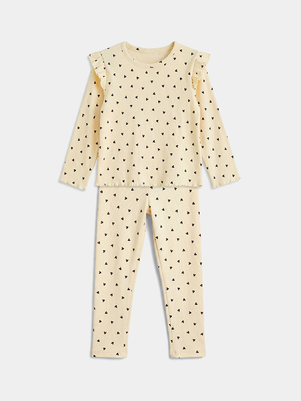 Sarı Kalp Desenli Kız Bebek Tişört ve Eşofman Altı