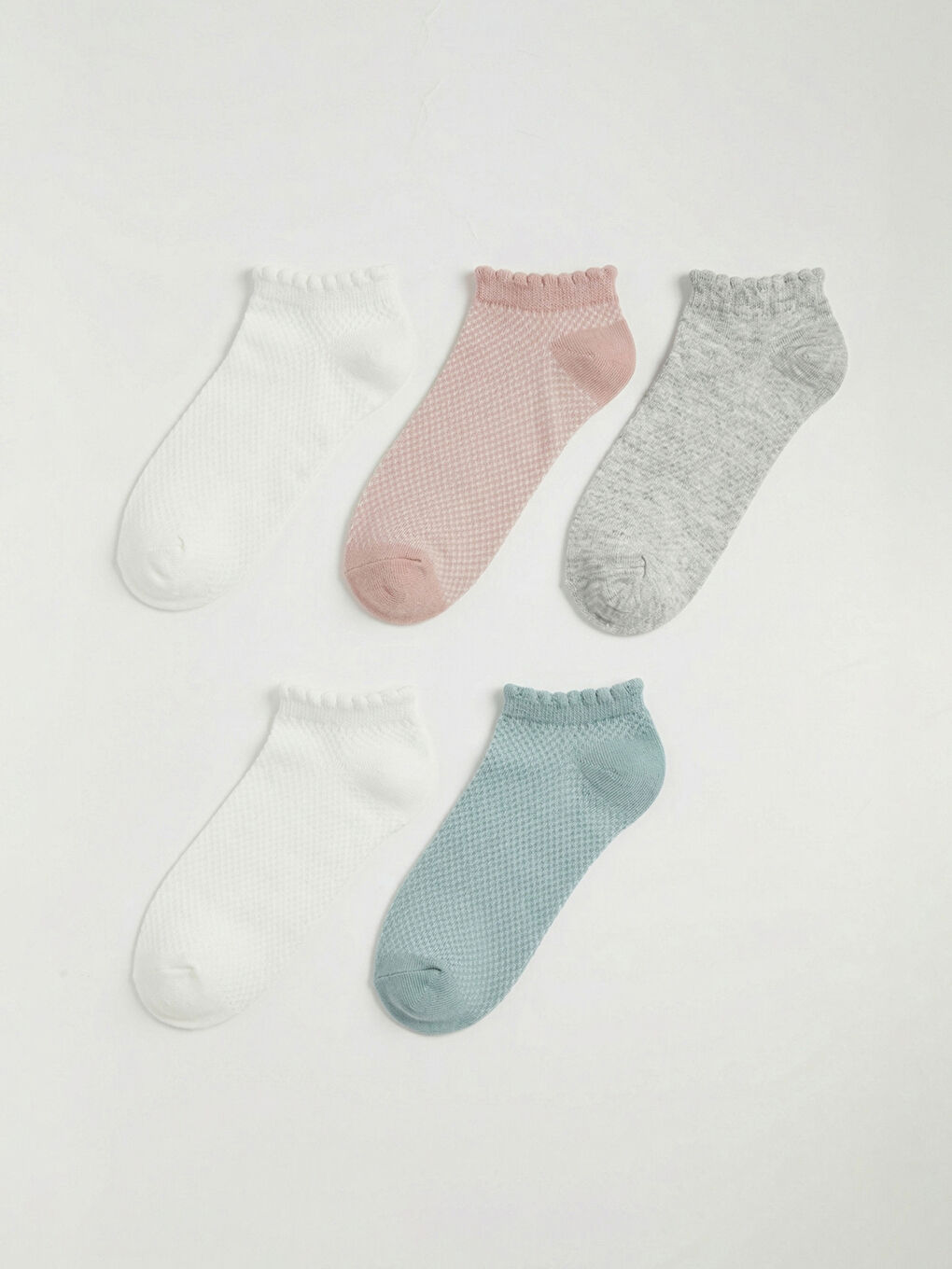 Ekru Fırfırlı Kadın Patik Çorap 5'li