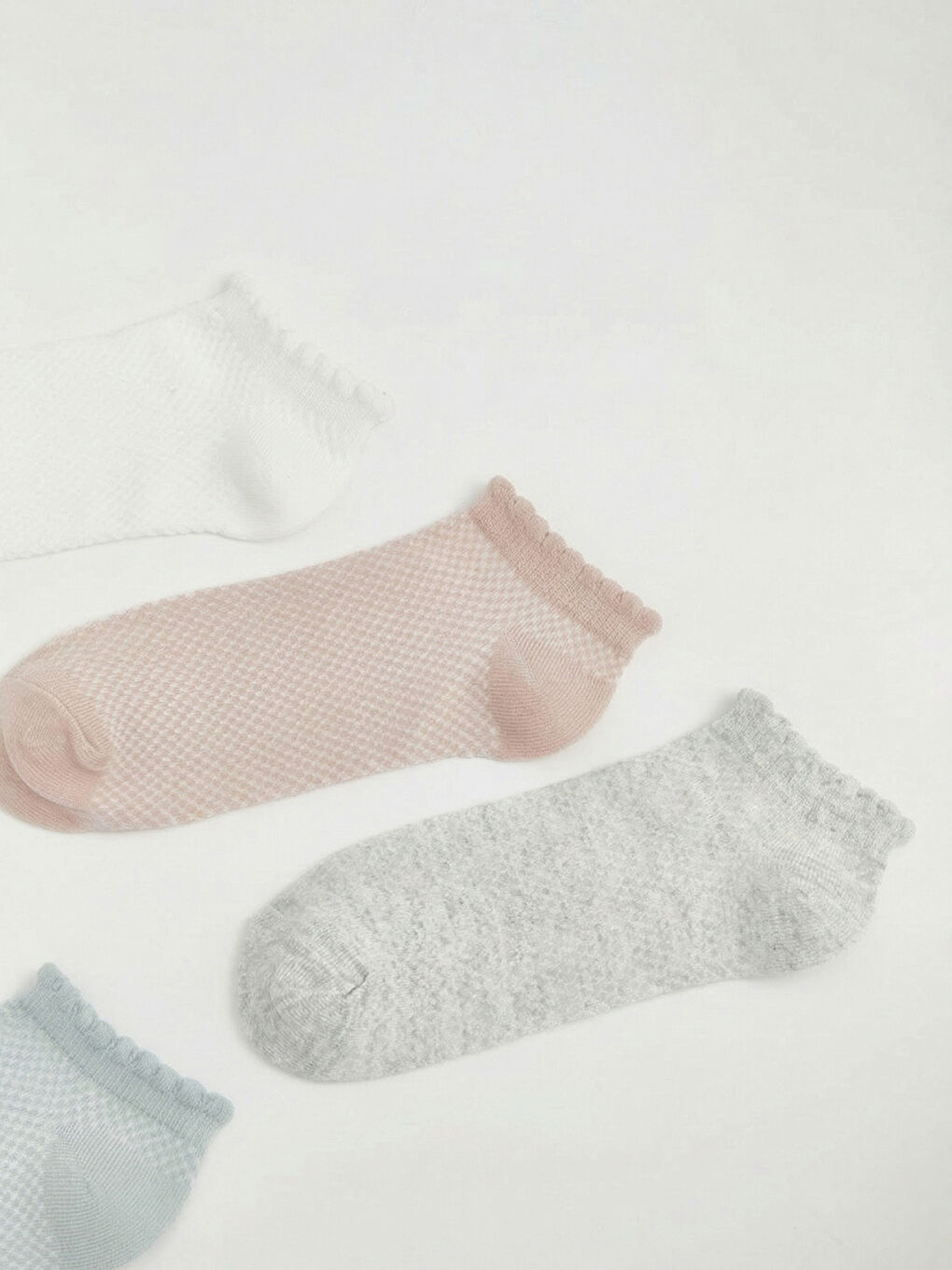 Ekru Fırfırlı Kadın Patik Çorap 5'li-1