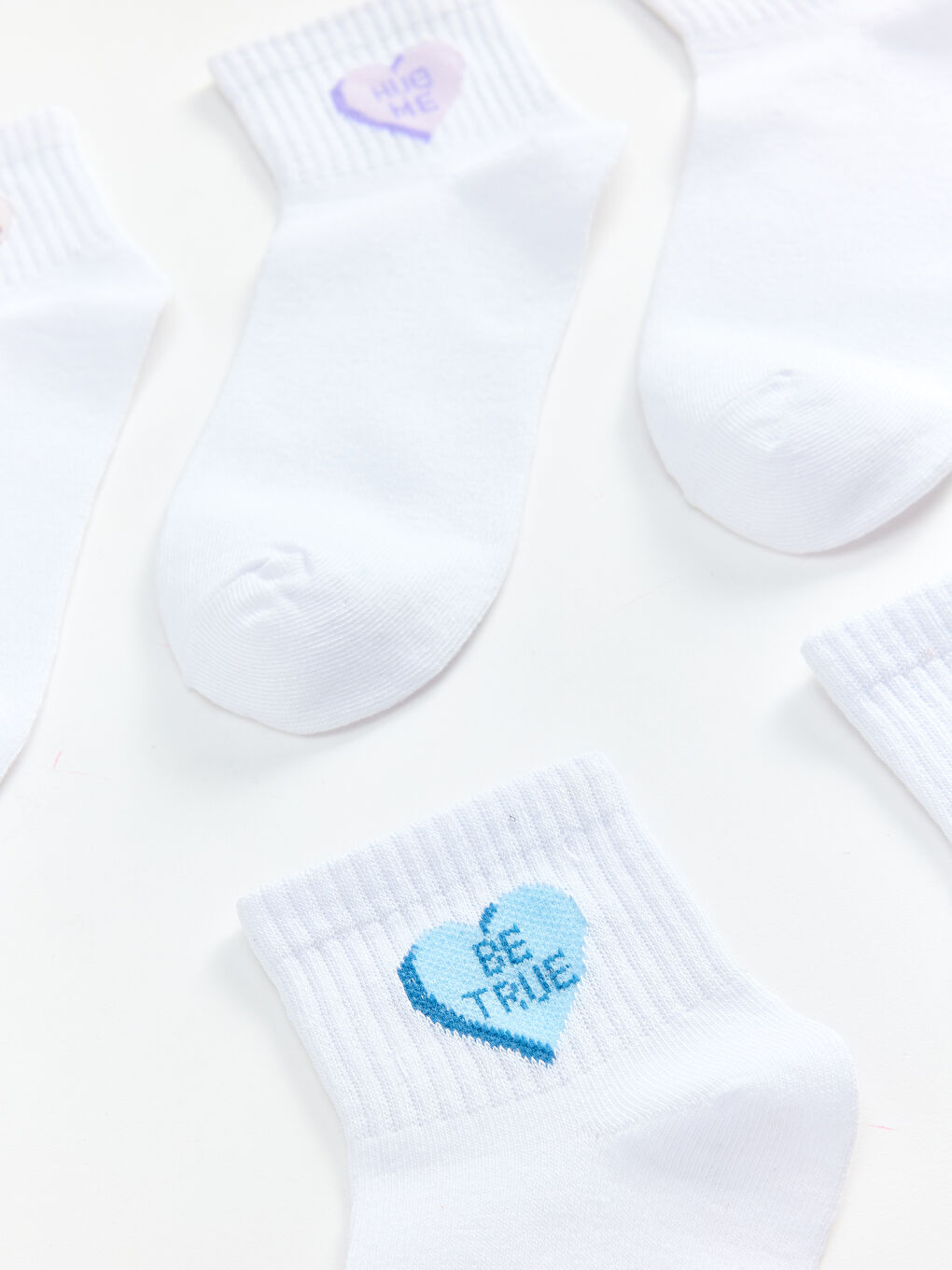 Beyaz Kalp Desenli Kadın Patik Çorap 5'li-1