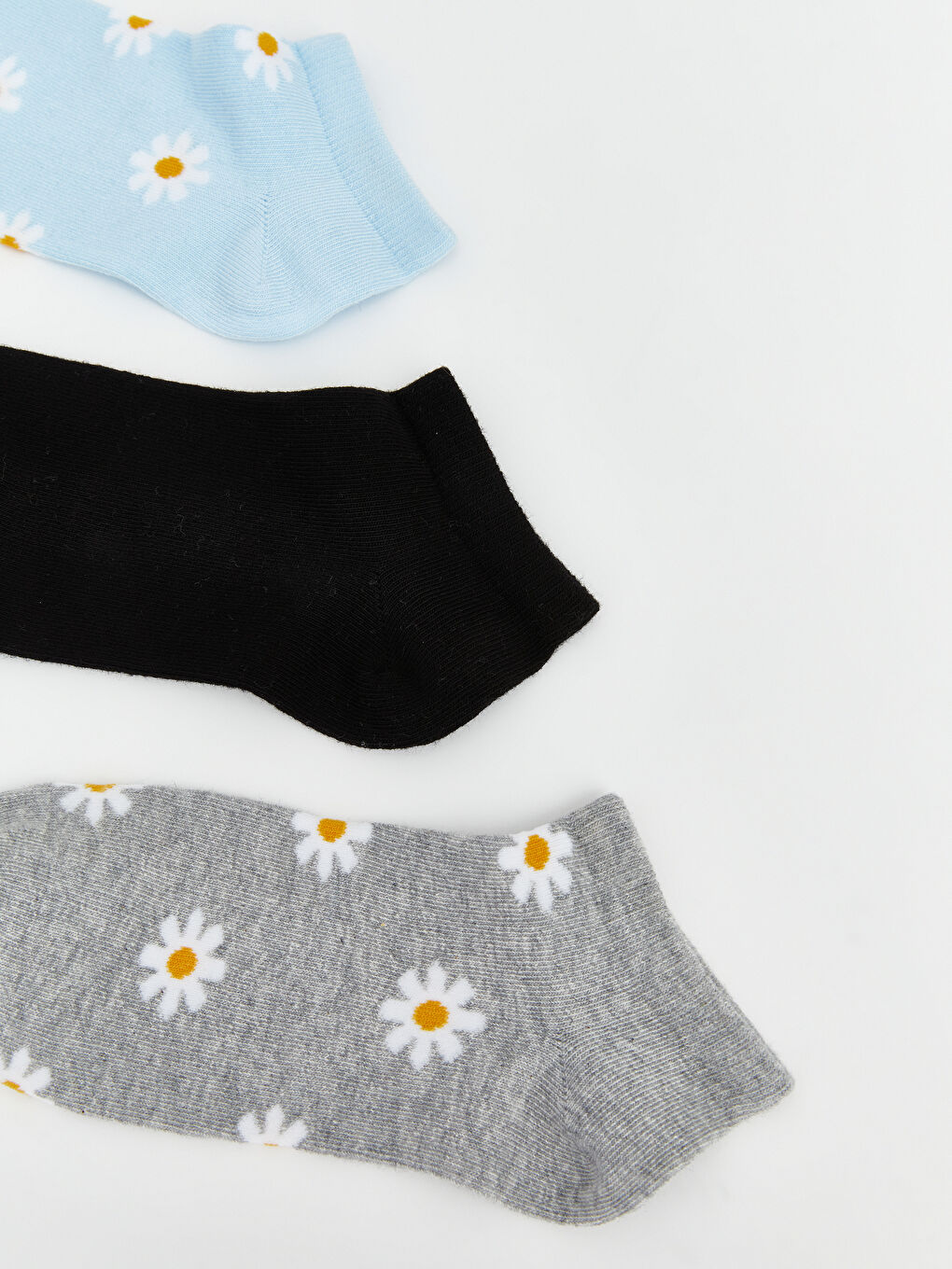 Mavi Çiçekli Kadın Patik Çorap 5'li-1