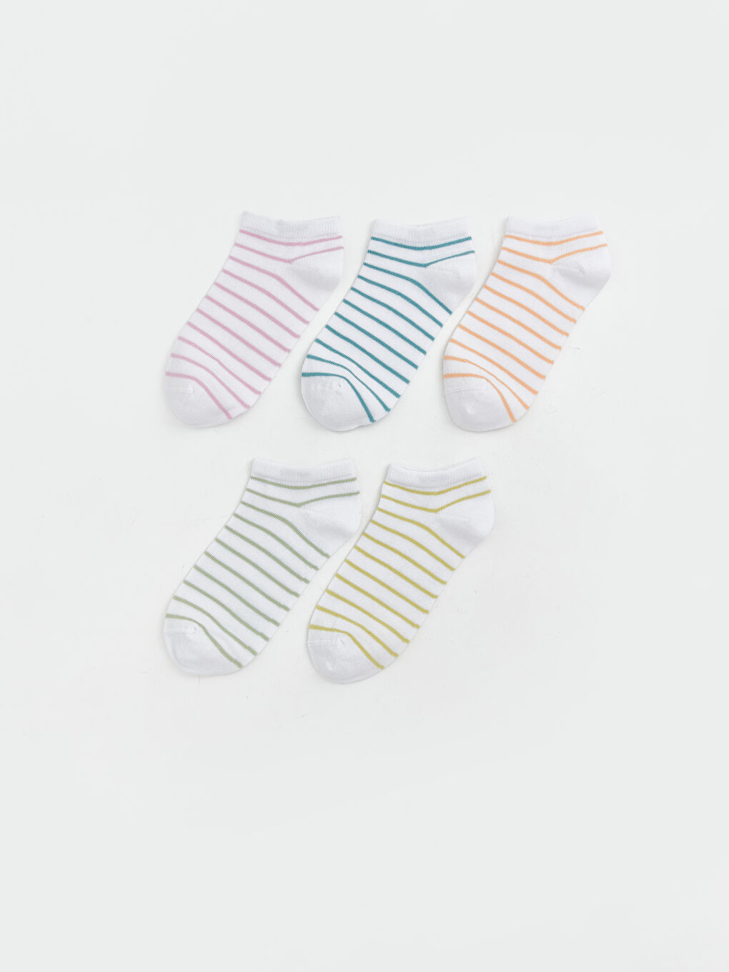 Beyaz Çizgili Kadın Patik Çorap 5'li