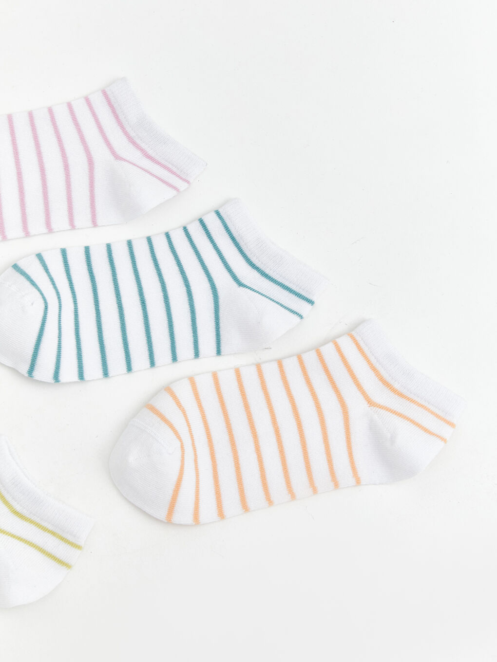 Beyaz Çizgili Kadın Patik Çorap 5'li-1