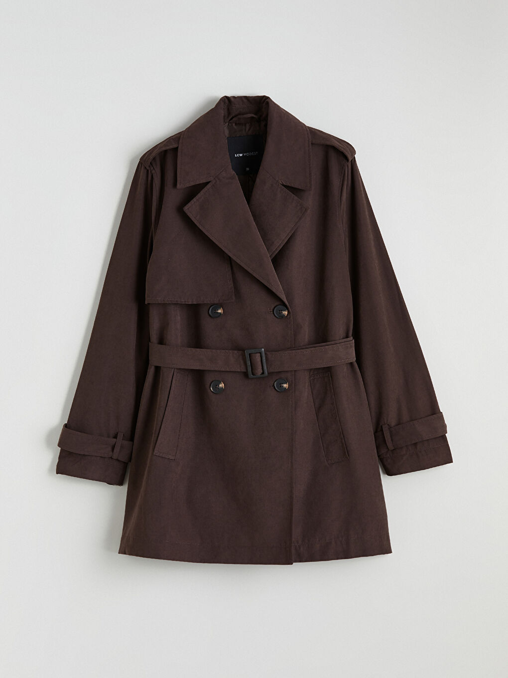 Kahverengi Kruvaze Yaka Kadın Trençkot-4