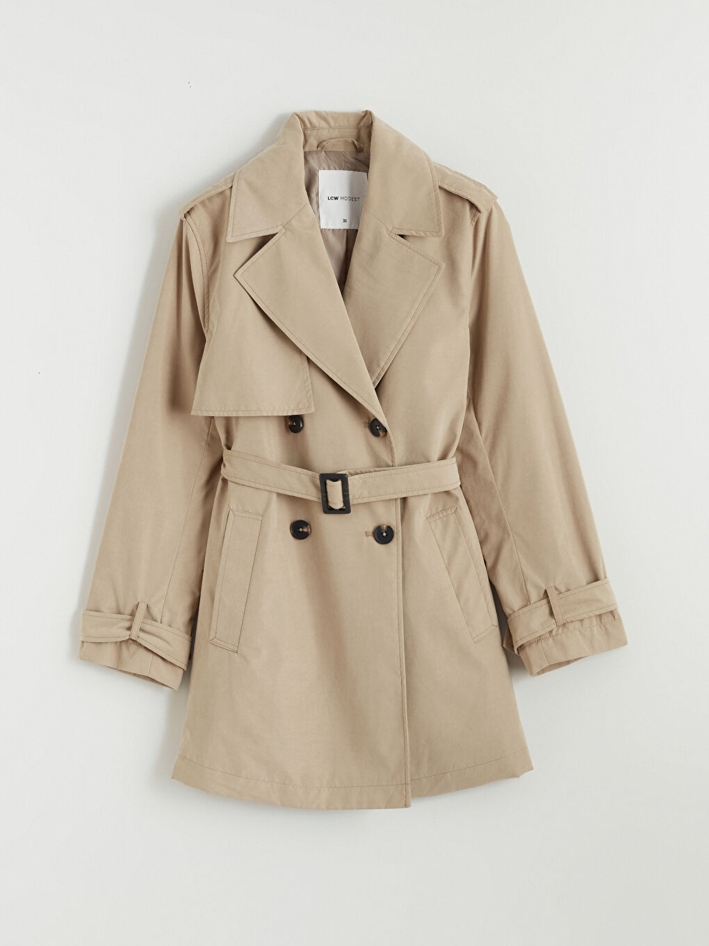 Bej Kruvaze Yaka Kadın Trençkot-5