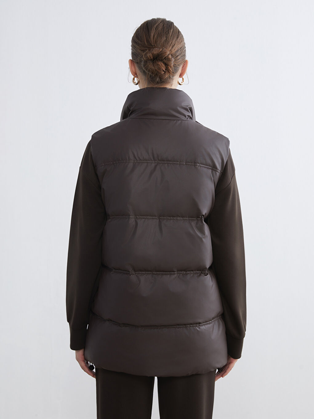 Bordo Dik Yaka Kadın Şişme Yelek-4