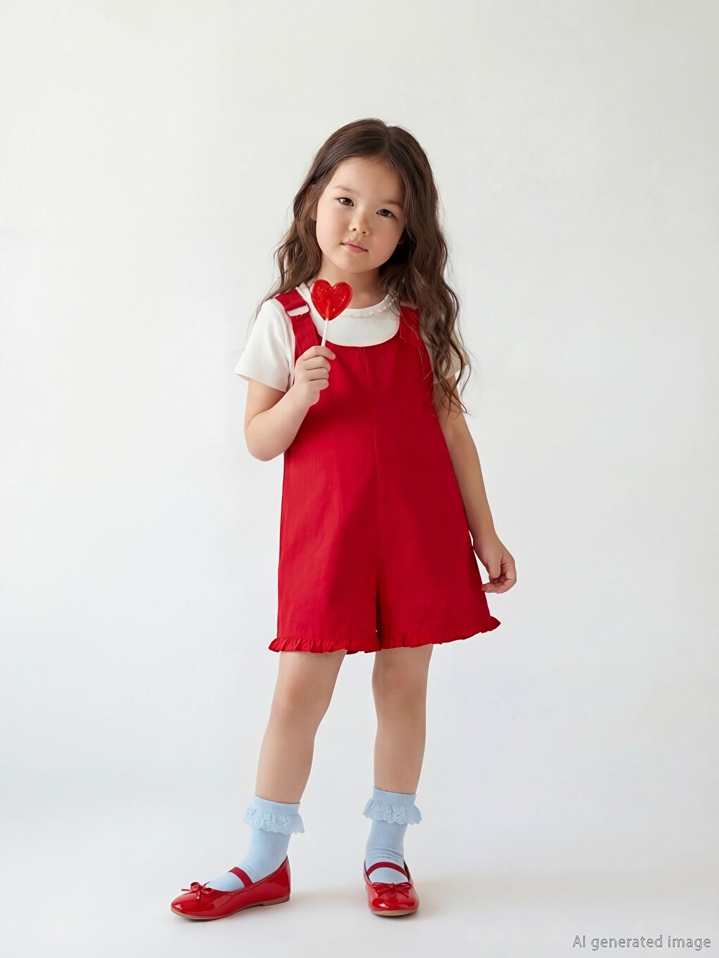 Kırmızı Kız Çocuk Düz Şortlu Salopet-1
