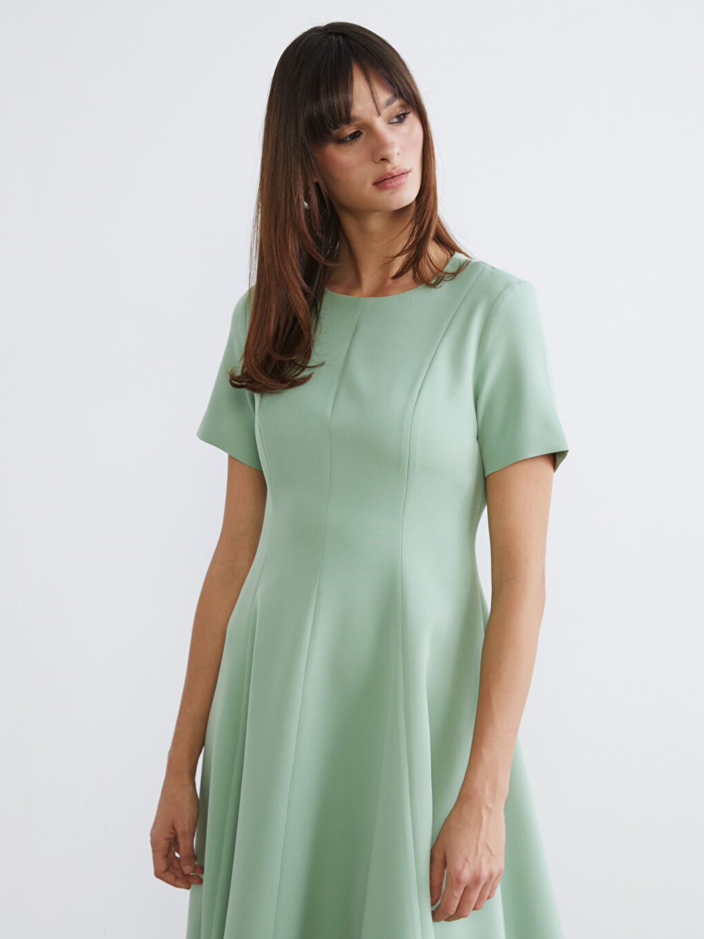 Crew Neck Fitted Waist Dress-1
