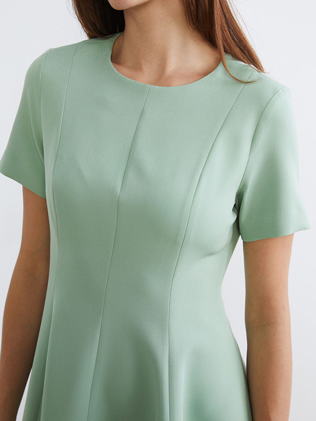 Crew Neck Fitted Waist Dress-2