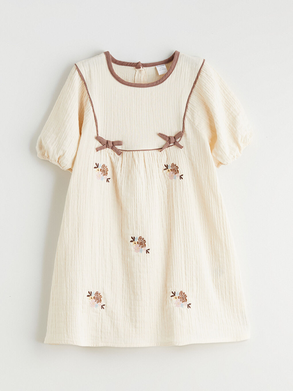 Bej Fiyonk Desenli Kız Çocuk Elbise