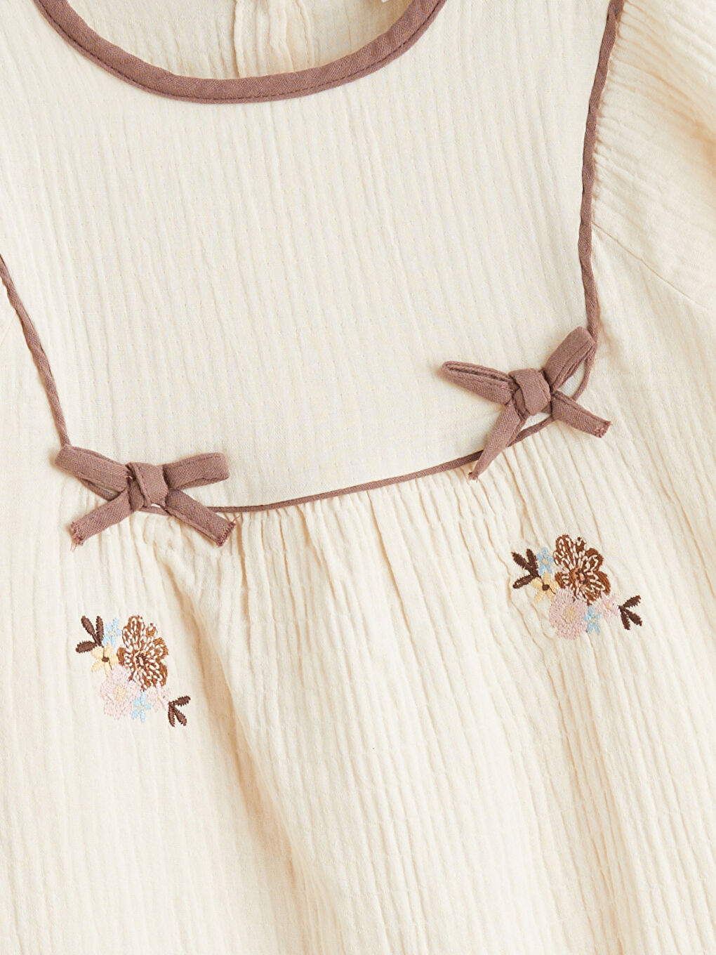 Bej Fiyonk Desenli Kız Çocuk Elbise-1