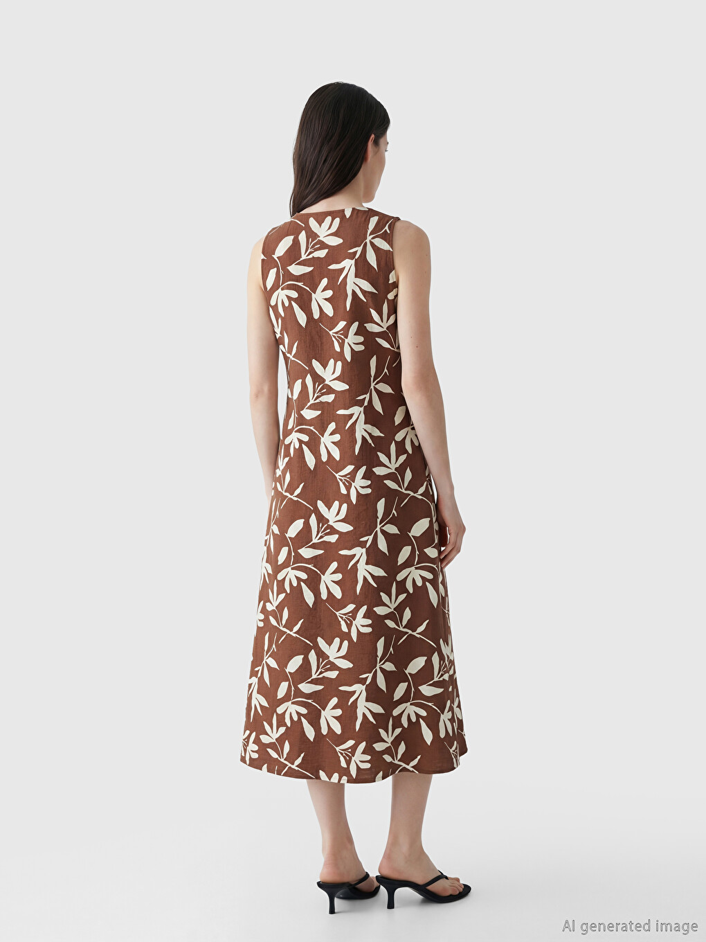 V Neck Leaf Patterned Dress-2