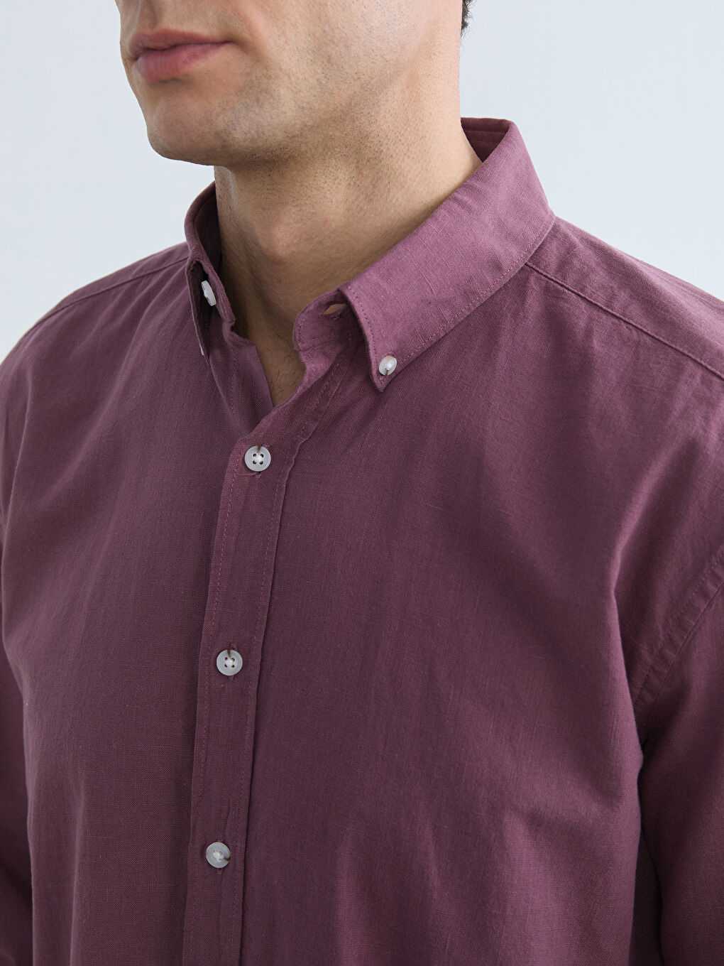 Mürdüm Regular Fit Keten Görünümlü Erkek Gömlek-2