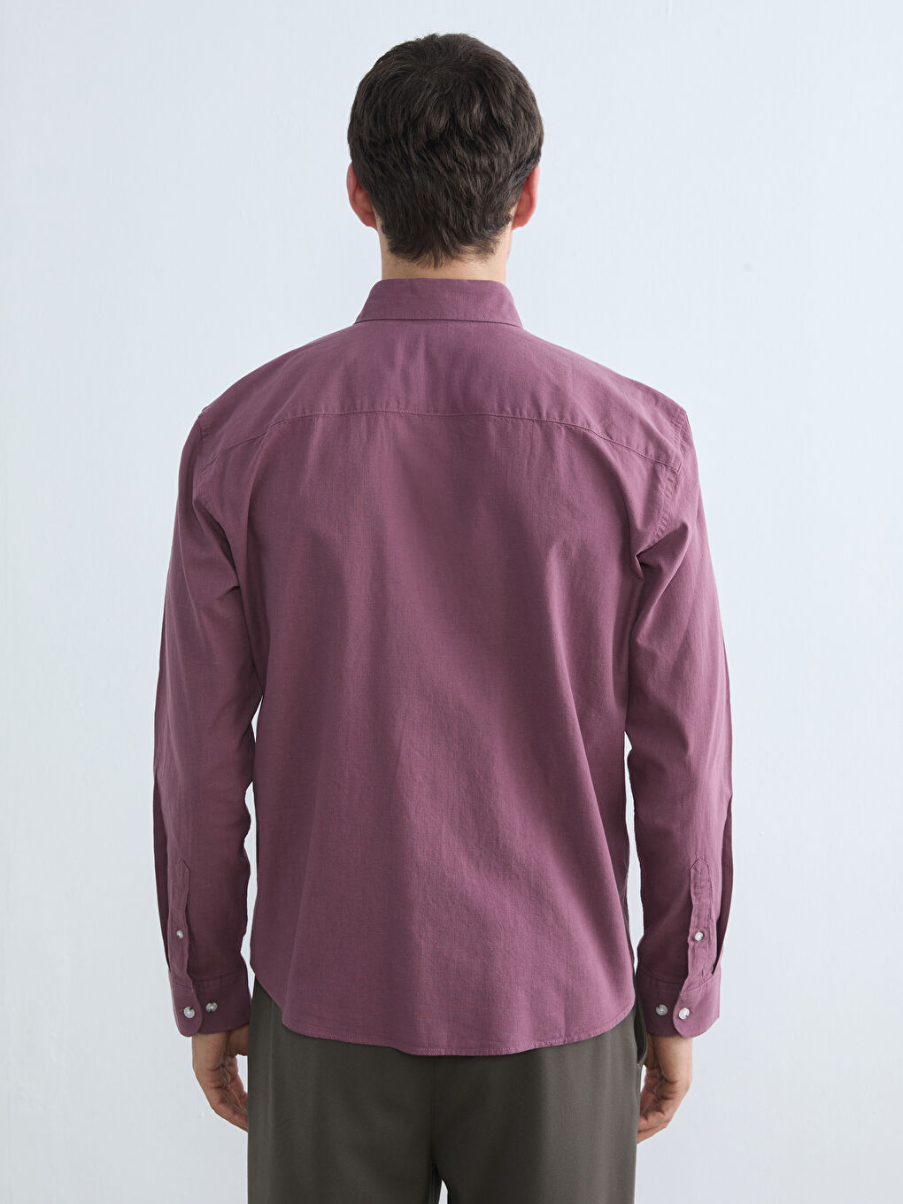 Mürdüm Regular Fit Keten Görünümlü Erkek Gömlek-3