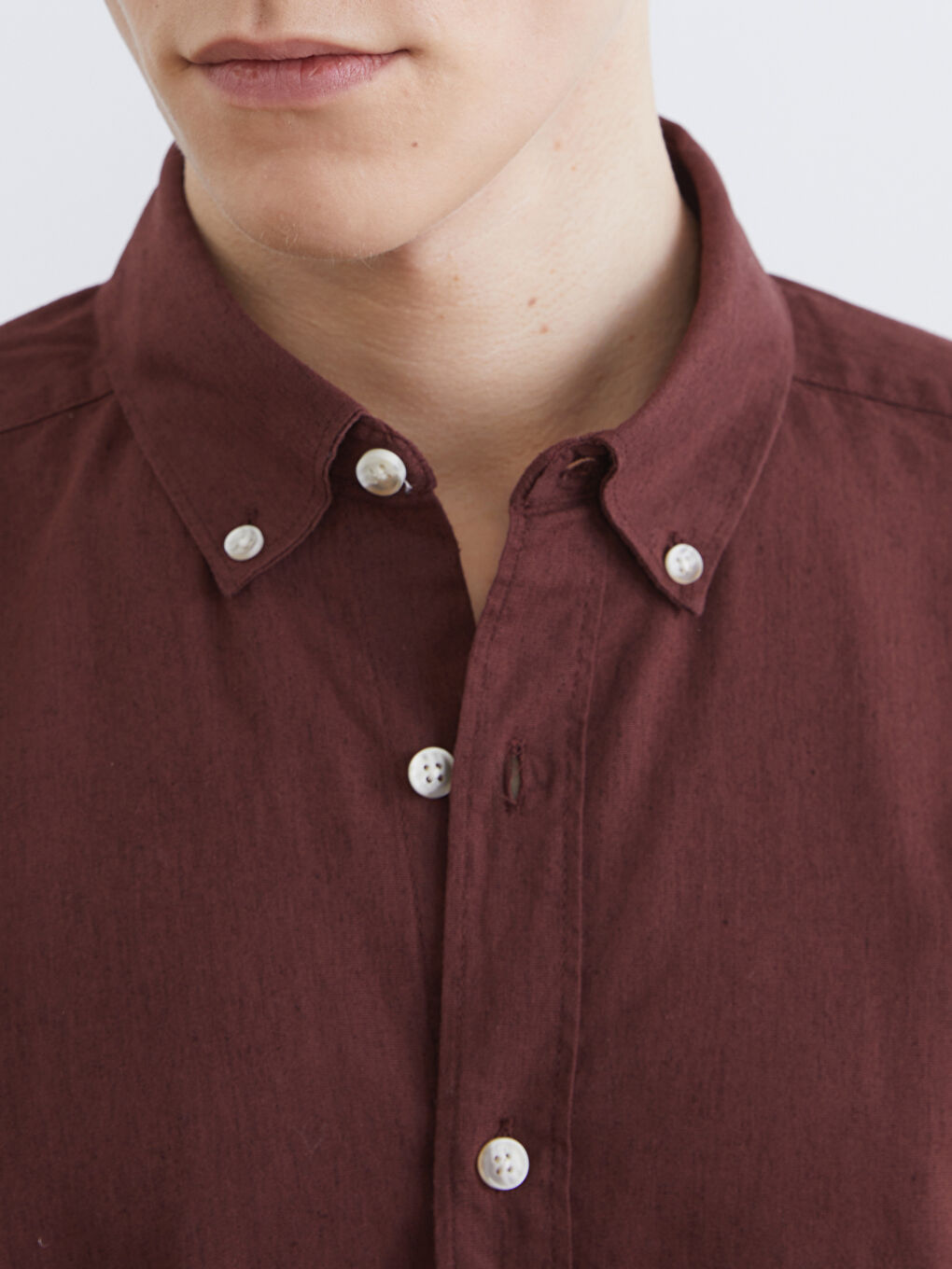 Bordo Regular Fit Keten Görünümlü Erkek Gömlek-2
