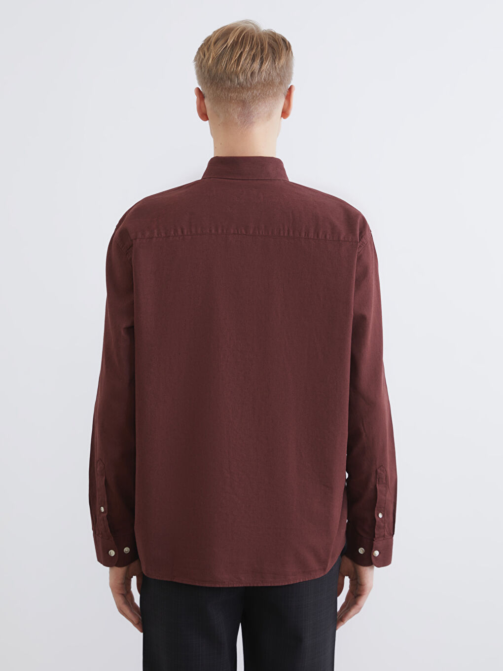 Bordo Regular Fit Keten Görünümlü Erkek Gömlek-3