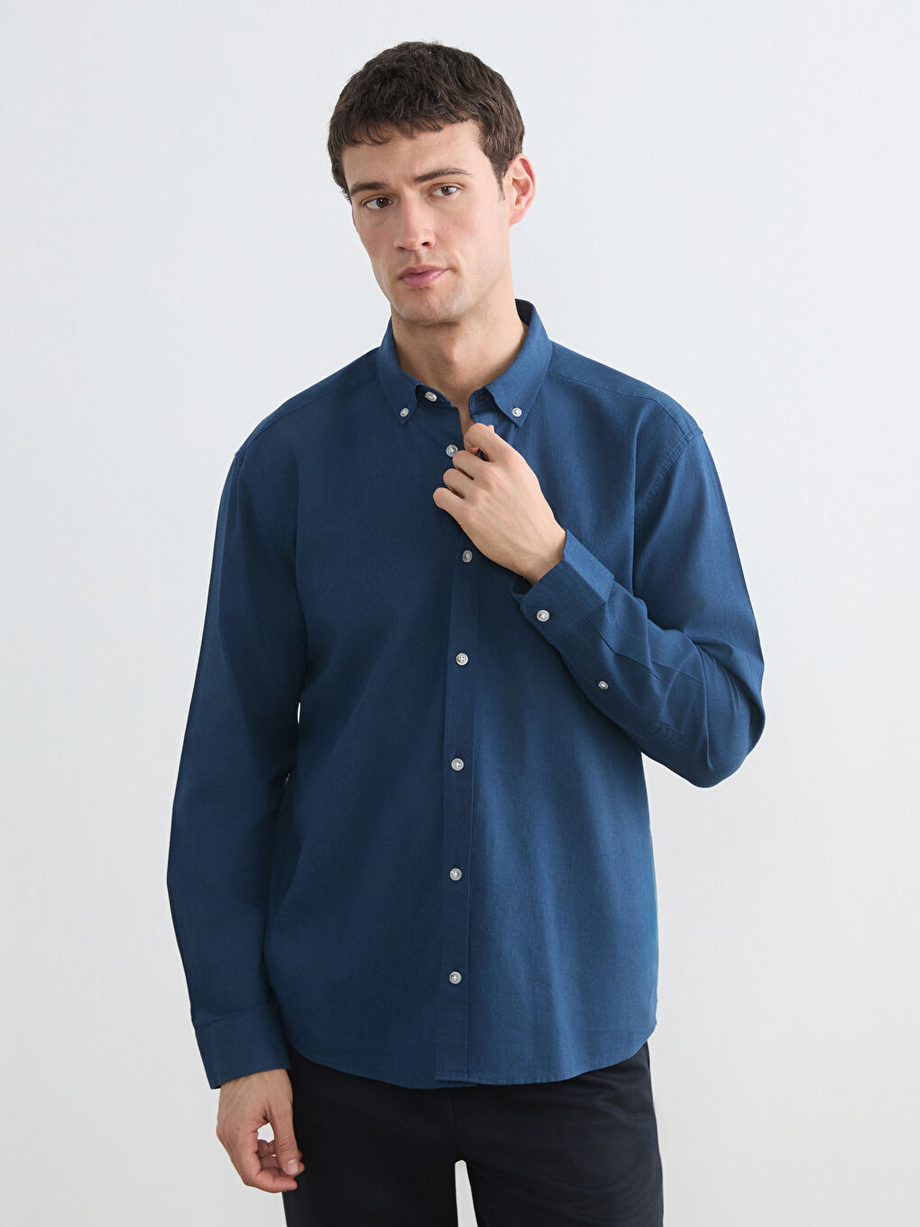 Men's Regular Fit Linen Look Shirt-3