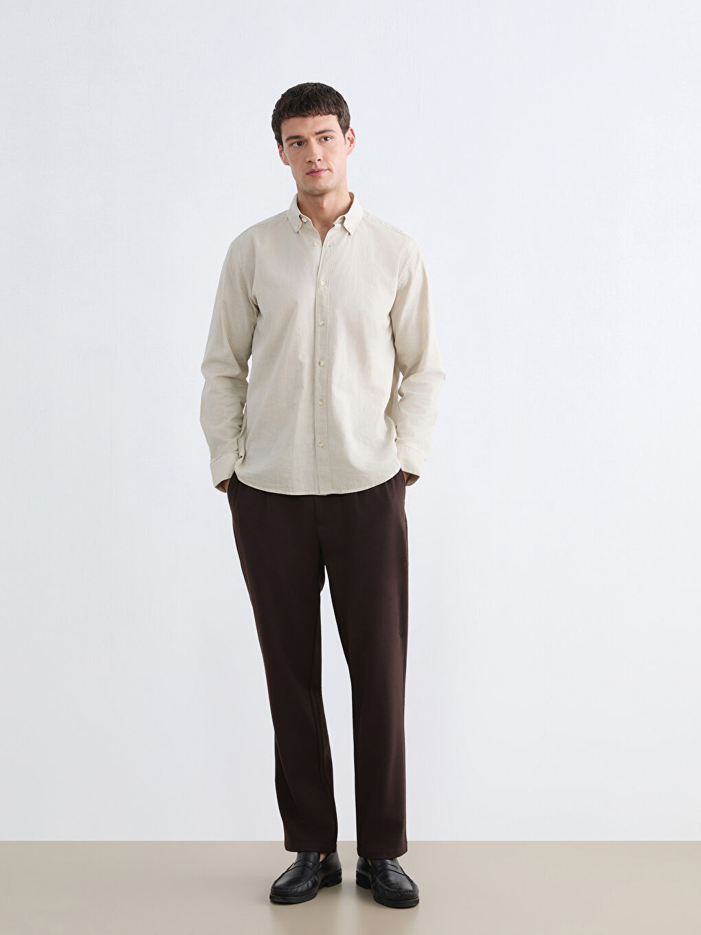 Men's Regular Fit Linen Look Shirt-1
