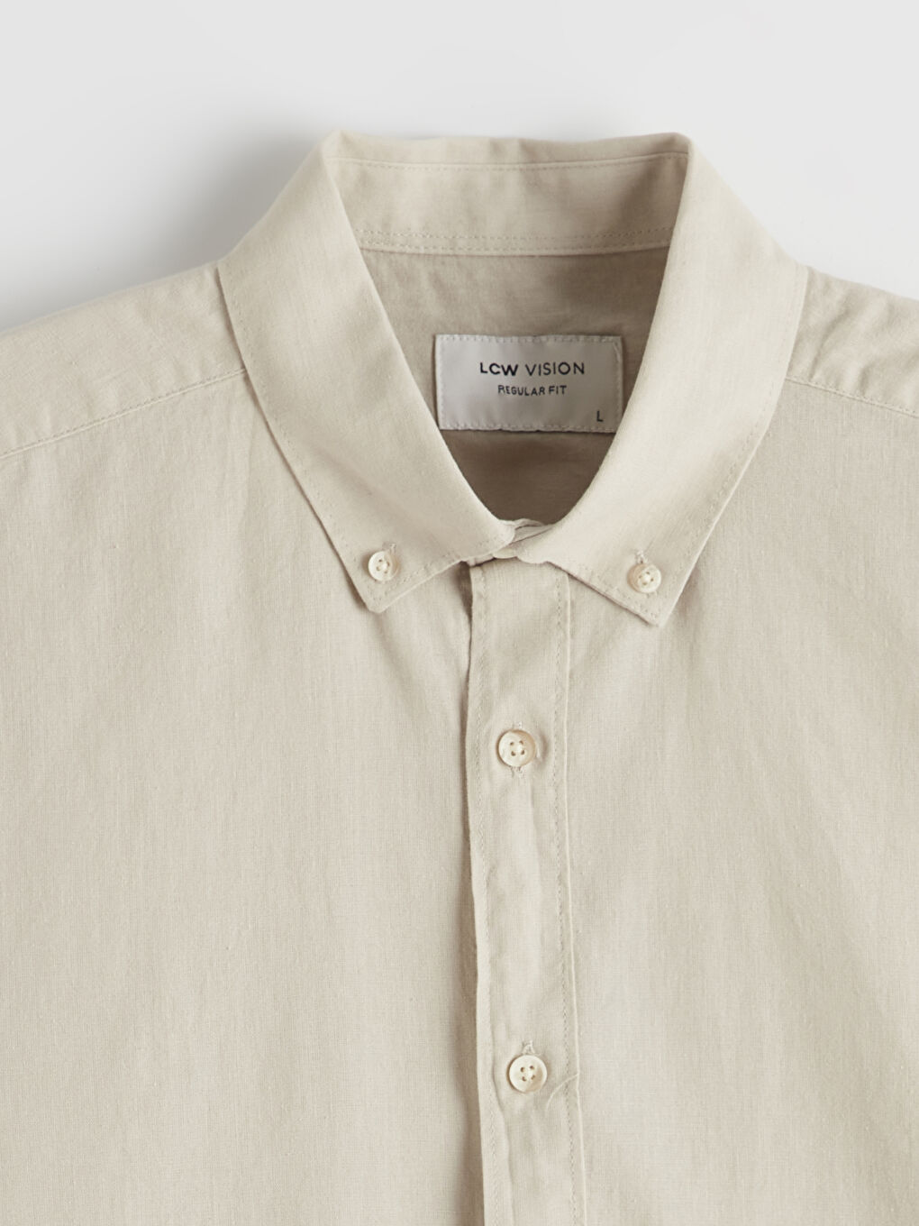 Bej Regular Fit Keten Görünümlü Erkek Gömlek-1